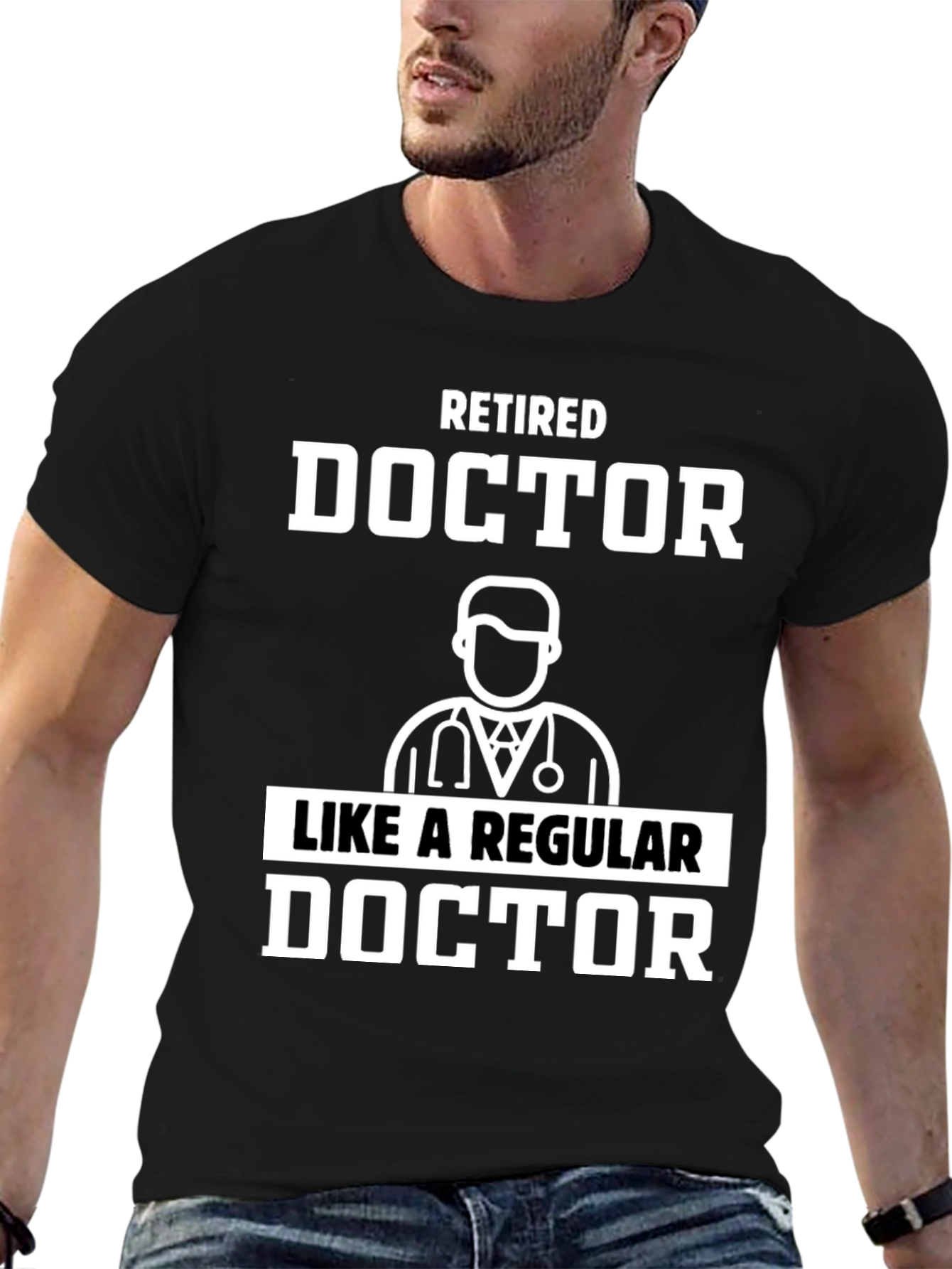 Black Retired Doctor T-Shirt - Funny Retirement Gift view 6