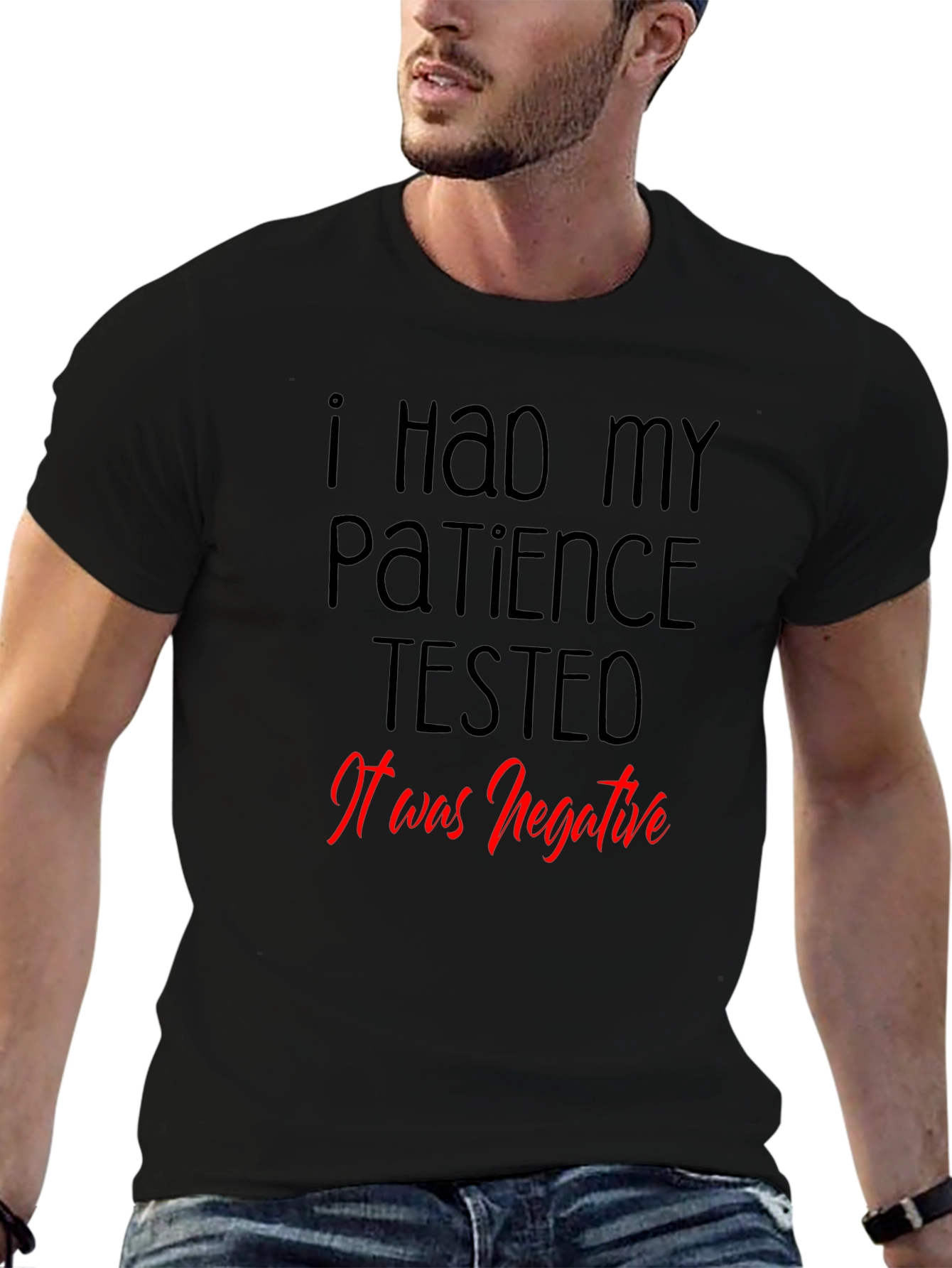 Black Patience Tested T-Shirt - Funny Graphic Tee view 6