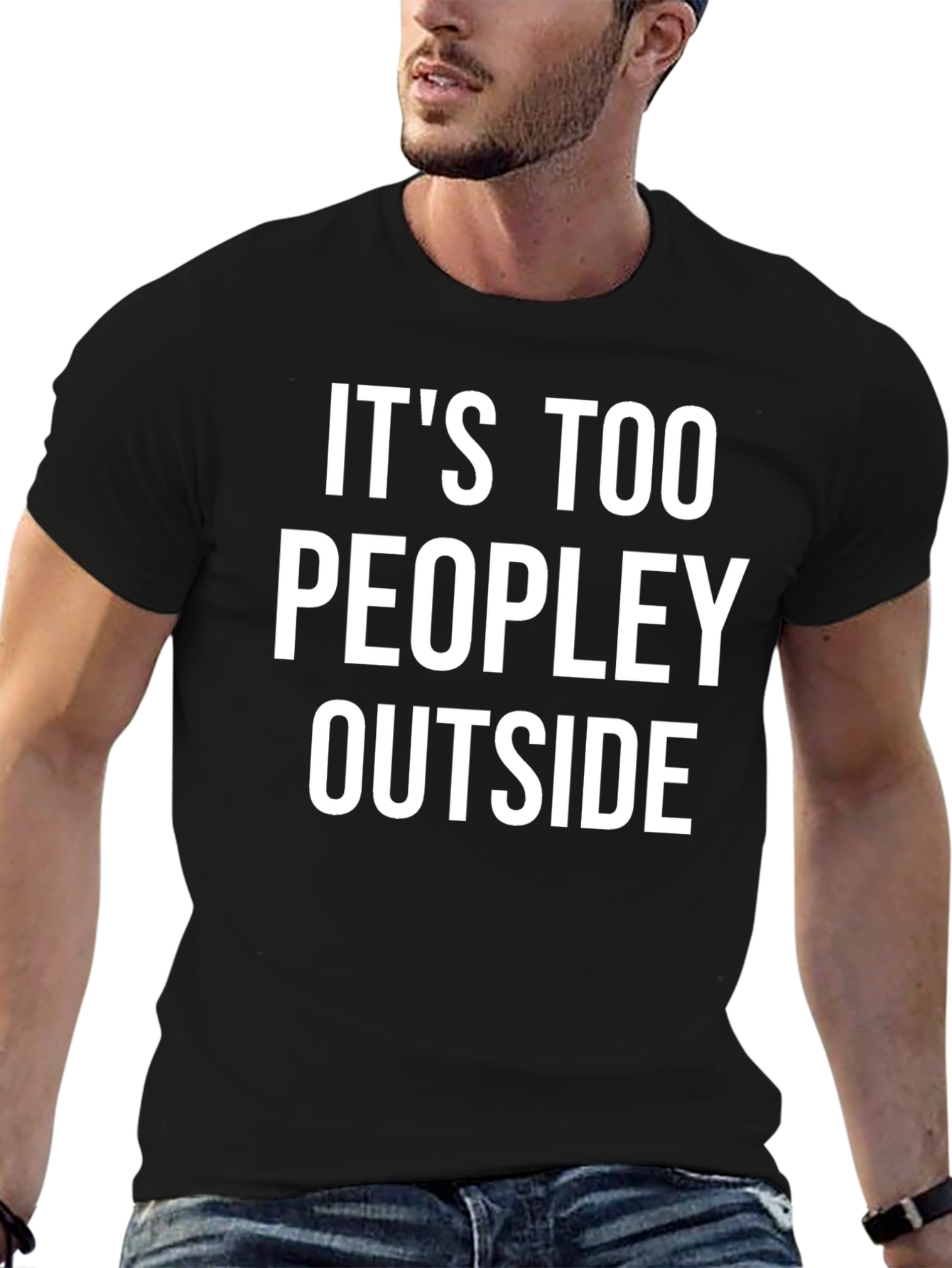 Black Too Peopley Outside T-Shirt - Funny Graphic Tee view 6
