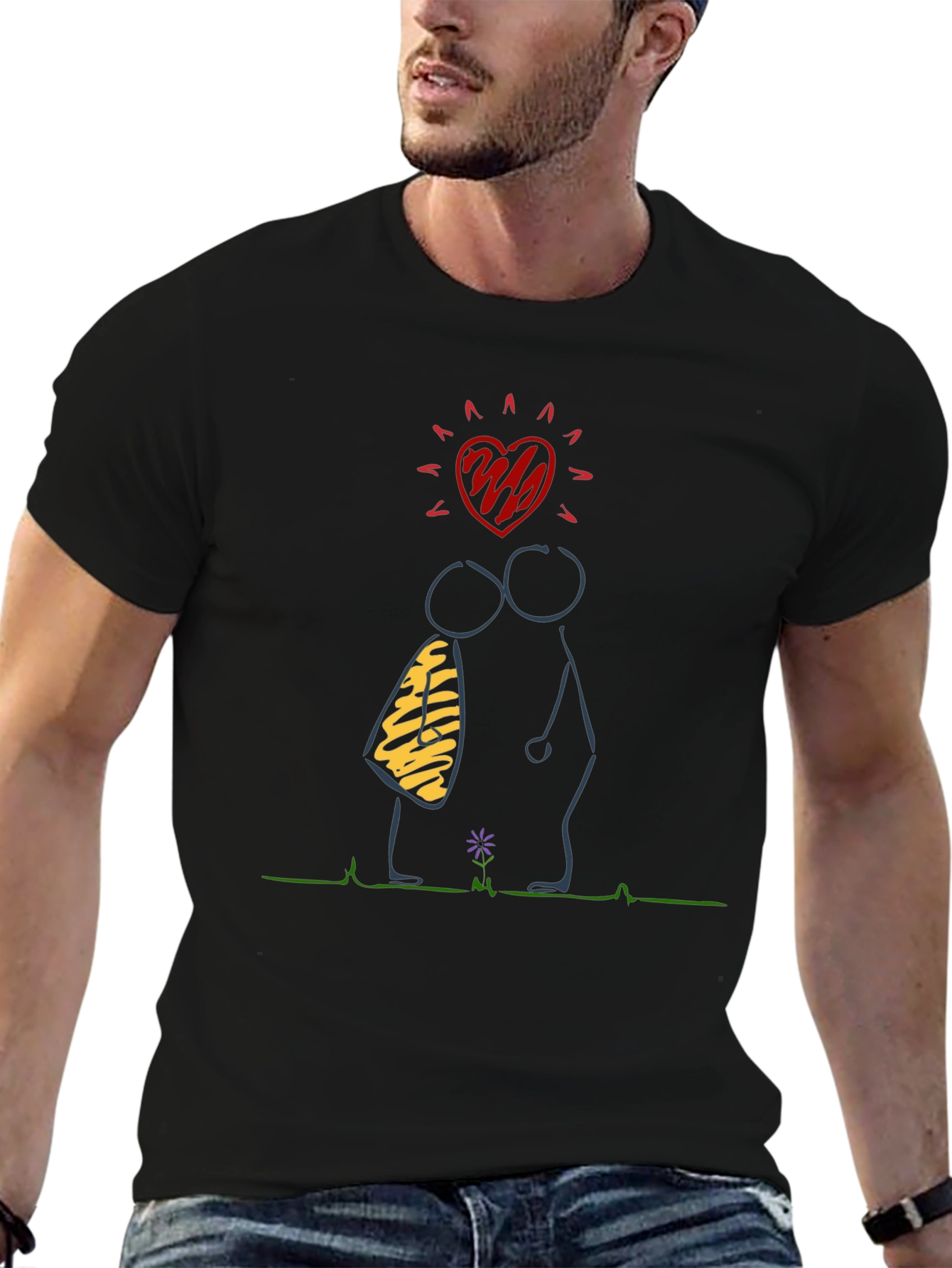 Black Stick Figure Love T-Shirt - Black view 6
