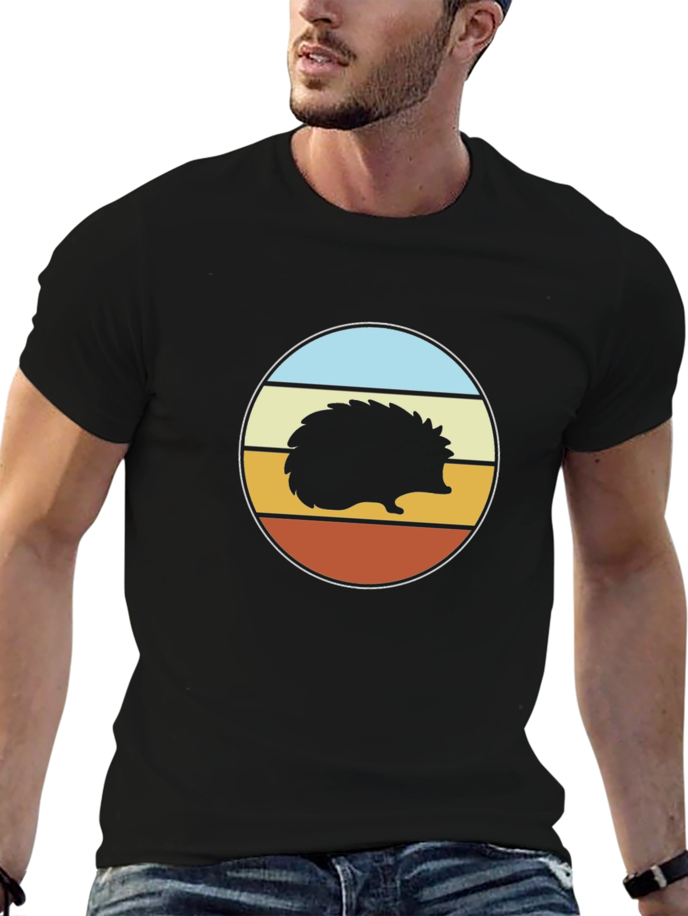 Black Retro Hedgehog Graphic Tee - Unisex Black T-Shirt view 6
