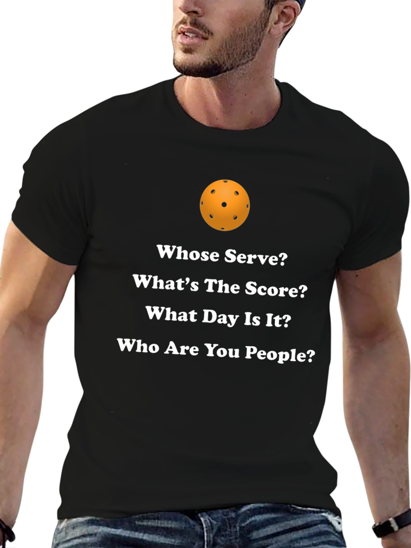 Black Pickleball Questions T-Shirt view 6