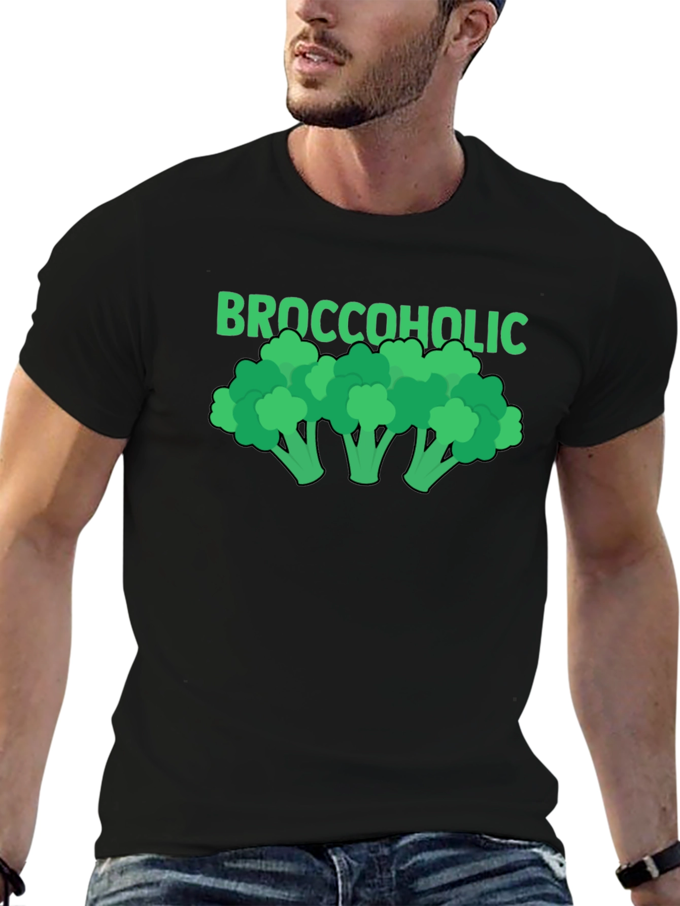 Black Broccoholic T-Shirt - Funny Vegetarian Tee view 6