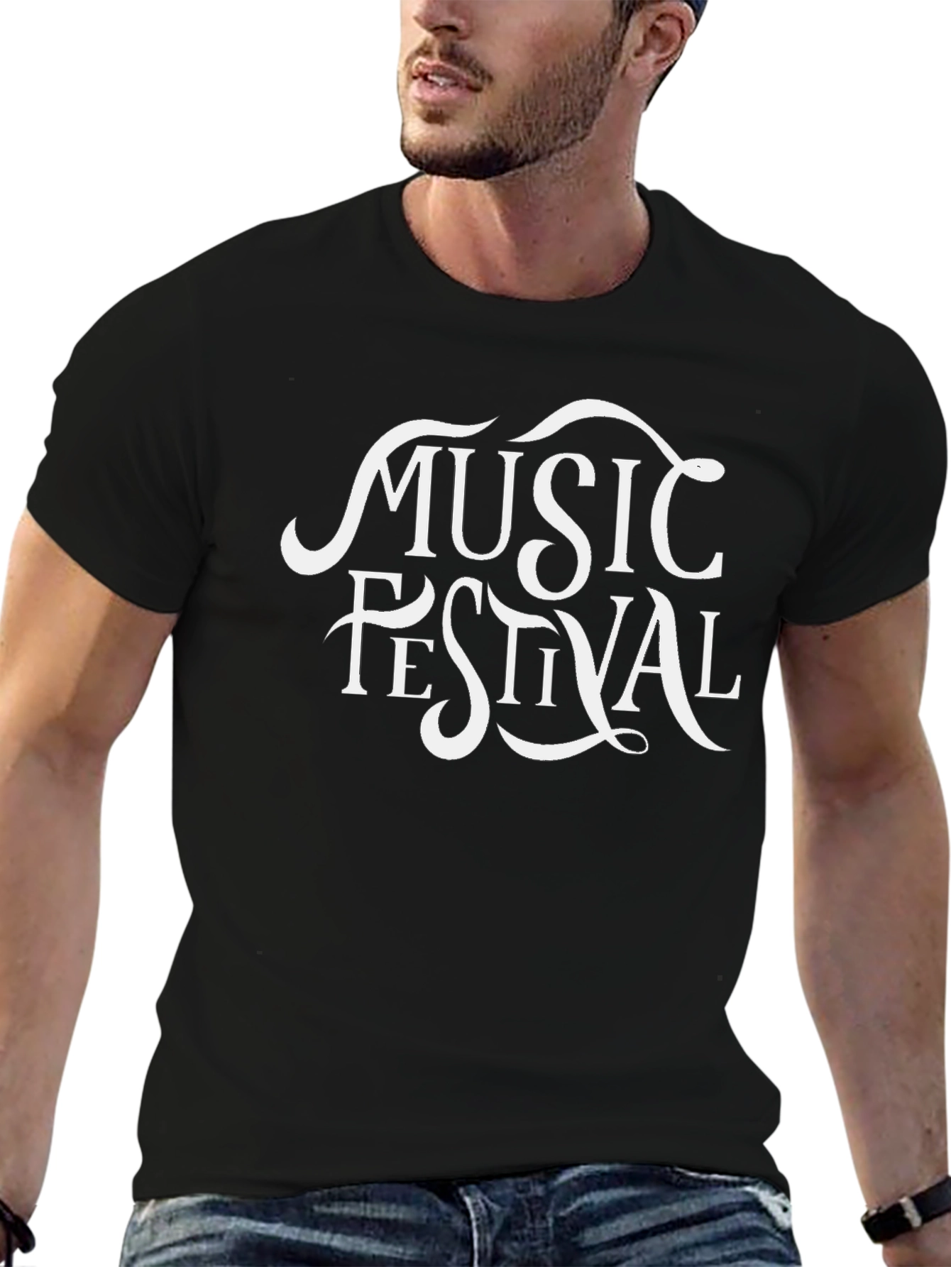 Black Music Festival Graphic Tee - Black Cotton T-Shirt view 6