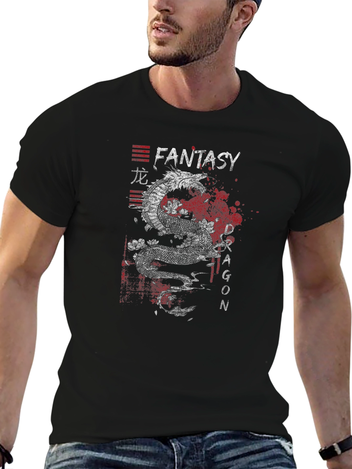 Black Fantasy Dragon Graphic Tee - Black T-Shirt view 6