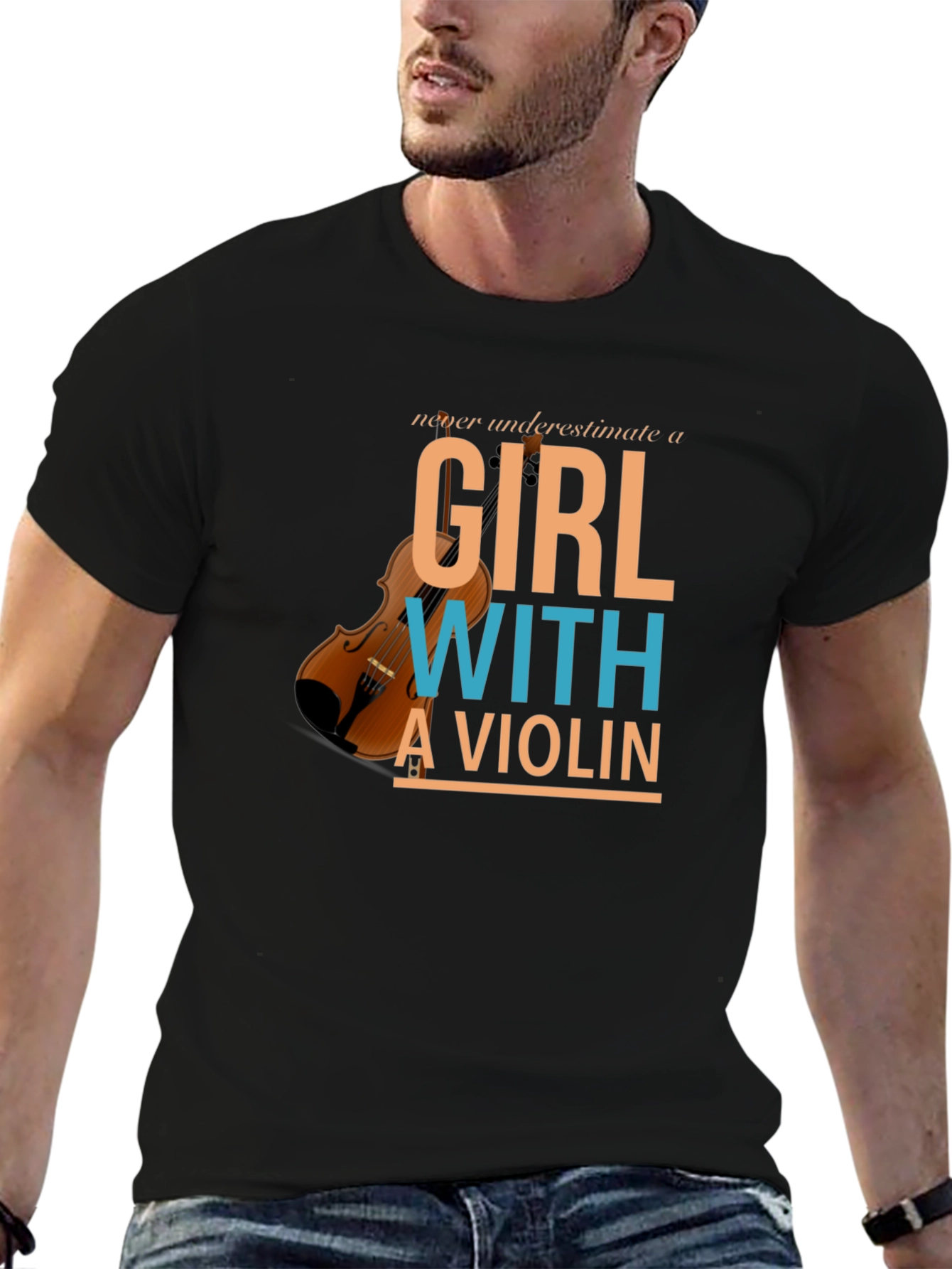 Black Violin Girl T-Shirt - Musician Gift view 6
