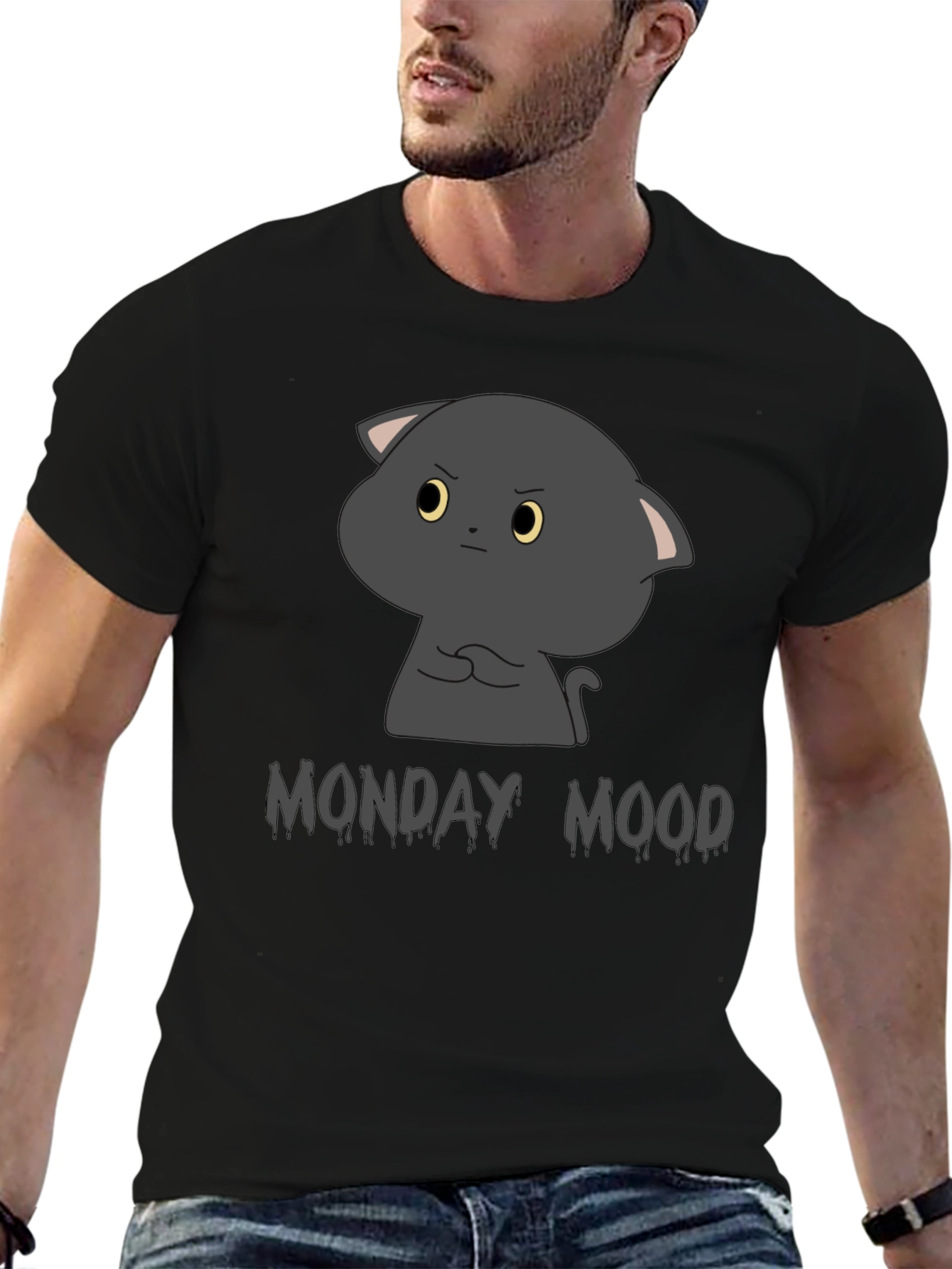 Black Monday Mood Grumpy Cat Black T-Shirt view 6