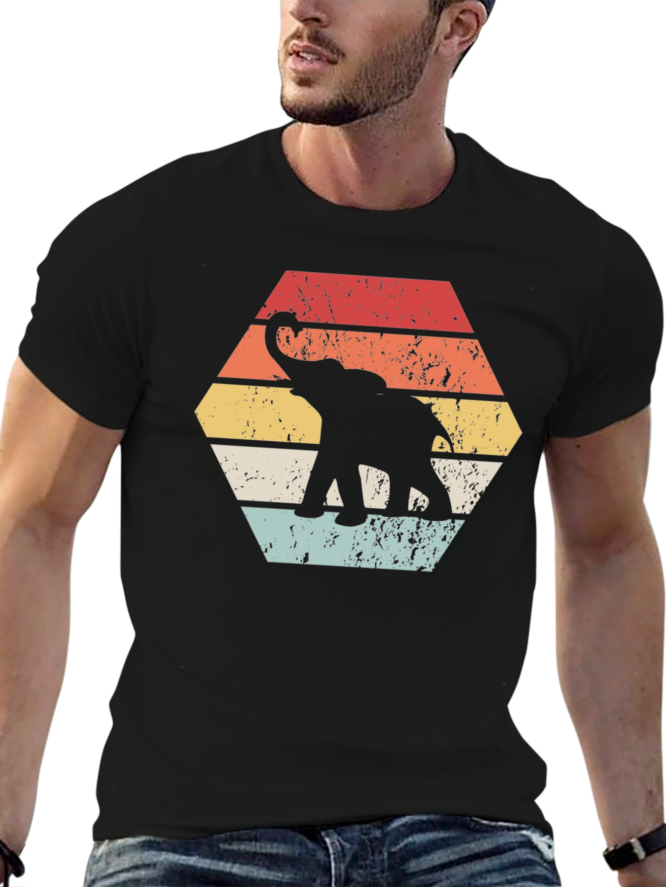 Black Retro Elephant Graphic Tee - Unisex Black T-Shirt view 6