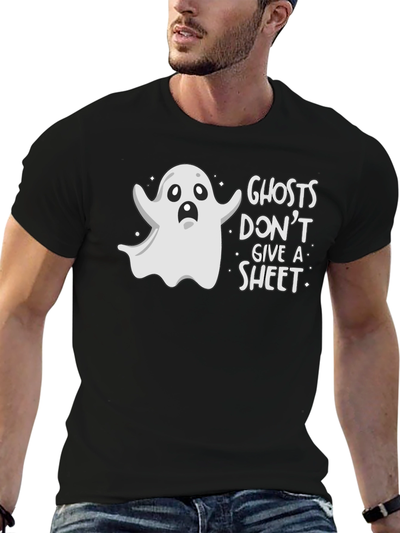 Black Funny Ghosts Don't Give A Sheet Graphic T-Shirt view 6