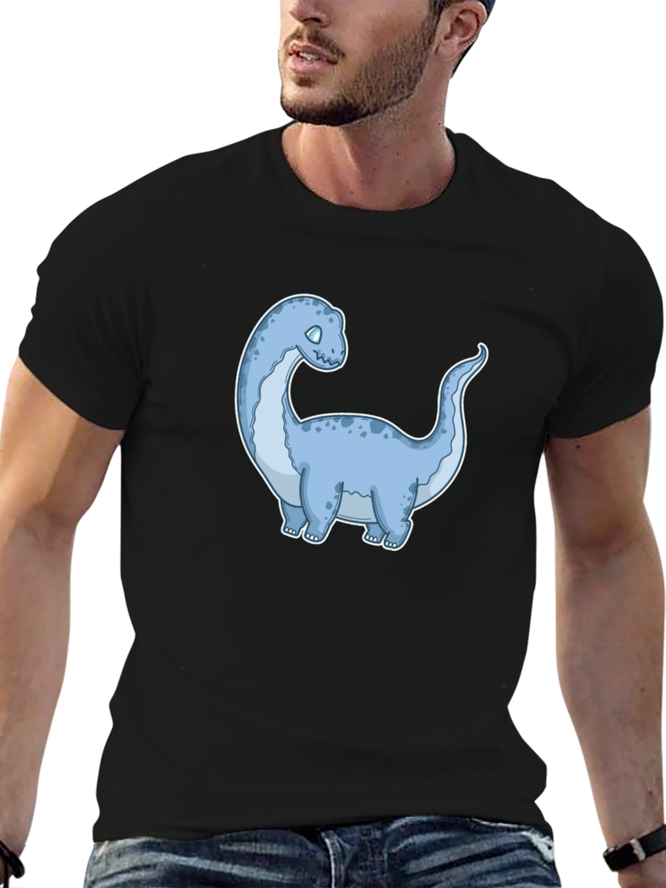 Black Cartoon Dinosaur Graphic Tee - Black view 6