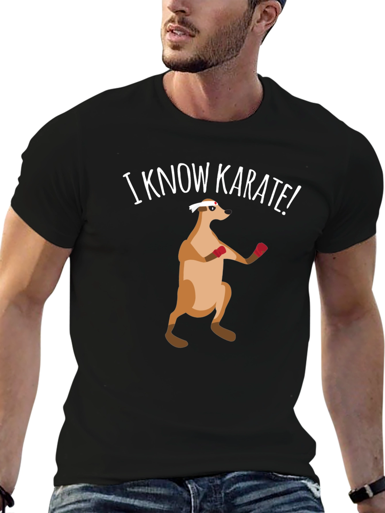 Black Funny Karate Meerkat Black T-Shirt view 6