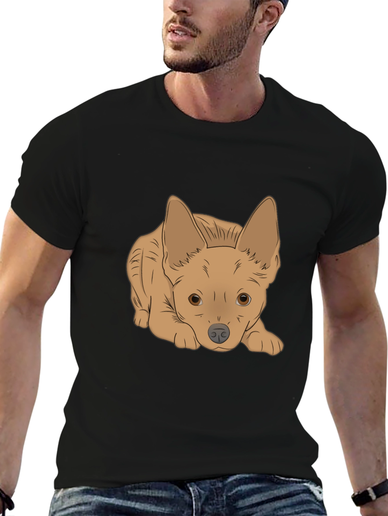 Black Cute Puppy Graphic Tee - Black Cotton T-Shirt view 6