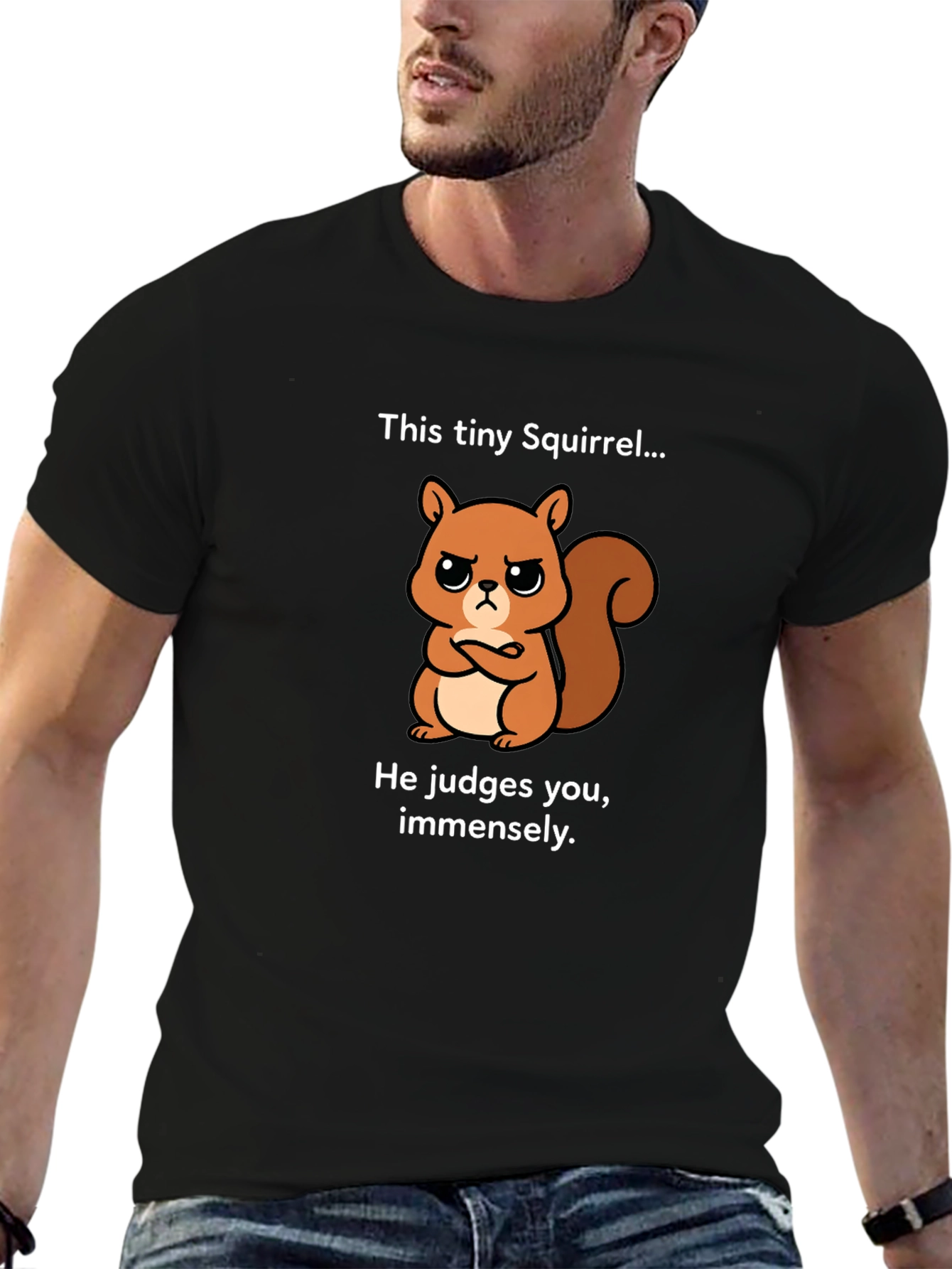 Black Funny Squirrel Graphic T-Shirt - He Judges You view 6