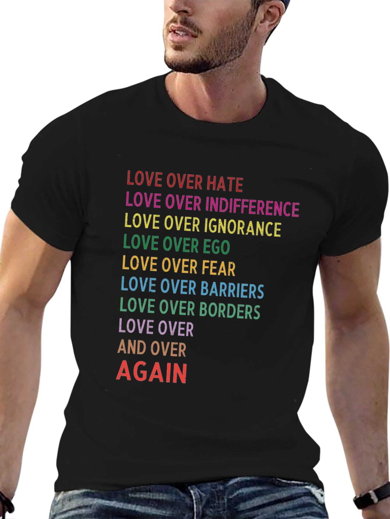 Black Love Over All Rainbow Text T-Shirt view 6