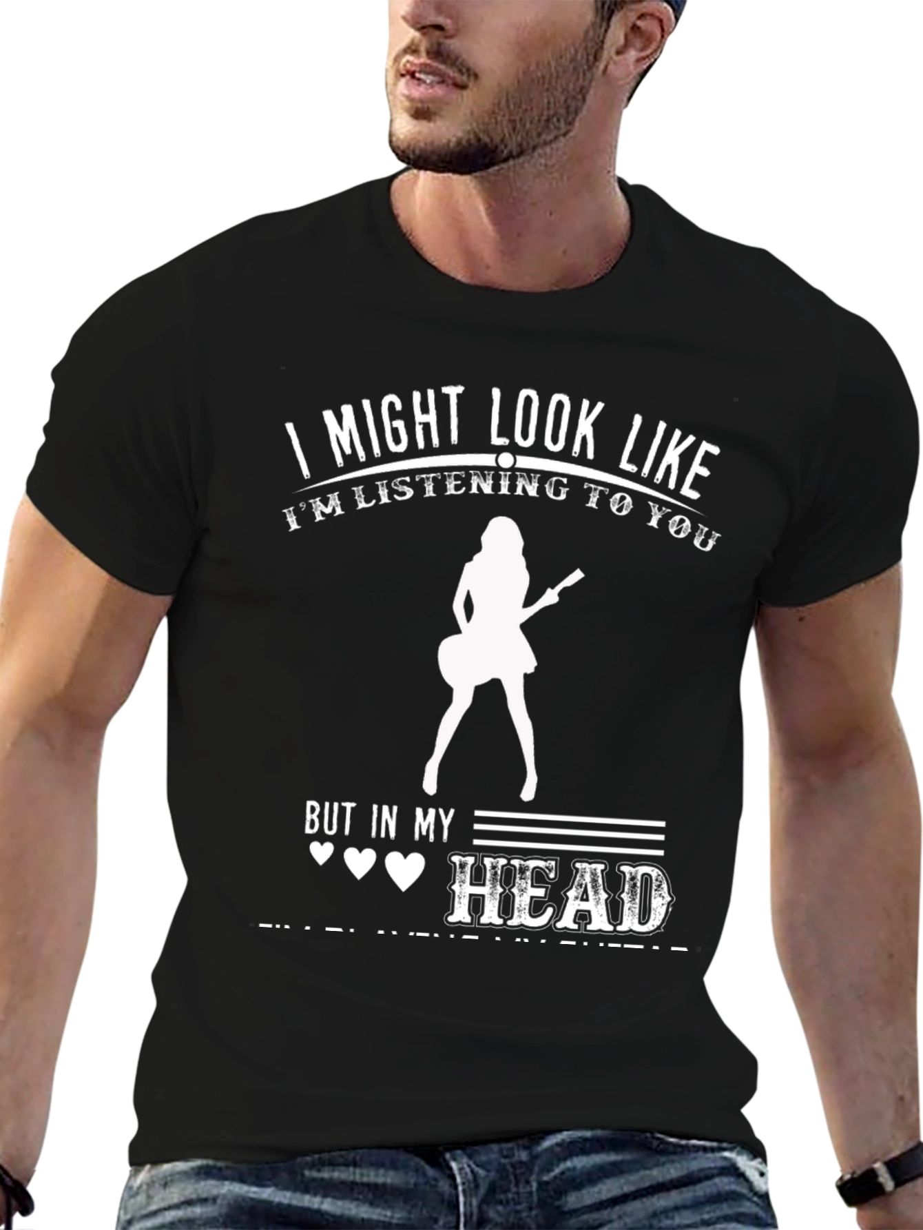 Black I Might Look Like I'm Listening Graphic T-Shirt view 6