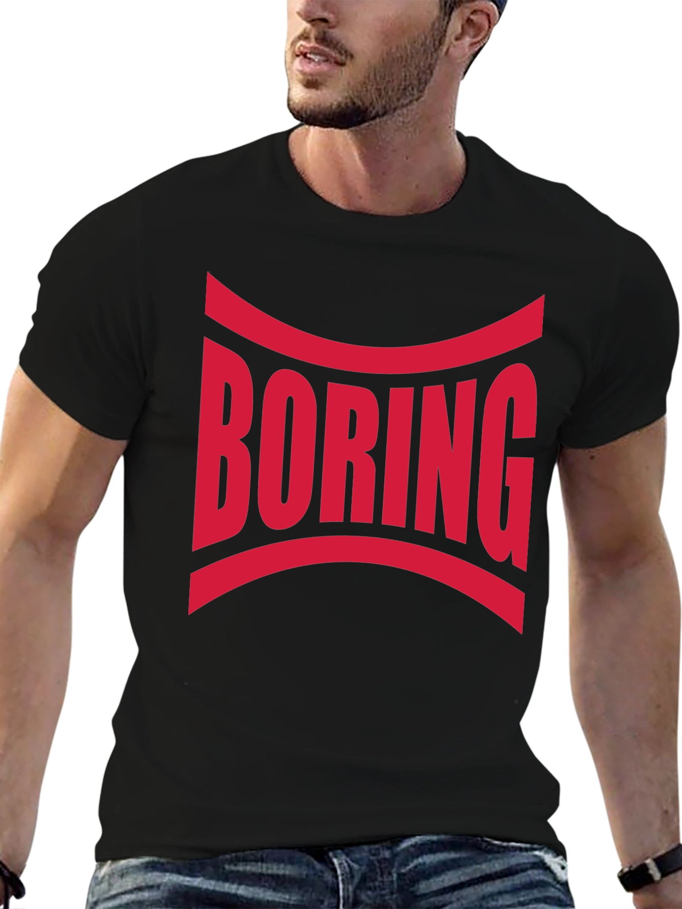 Black Boring Graphic Print Crew Neck T-Shirt view 6