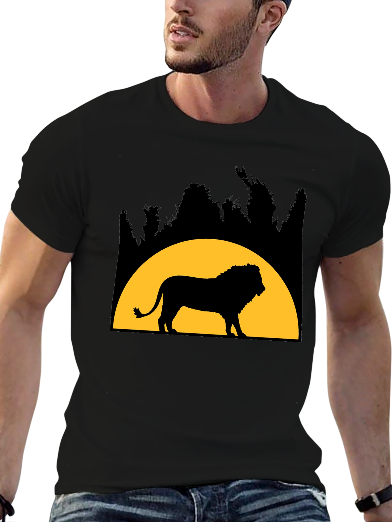 Black Lion Silhouette Graphic Tee - Black Cotton Blend view 6