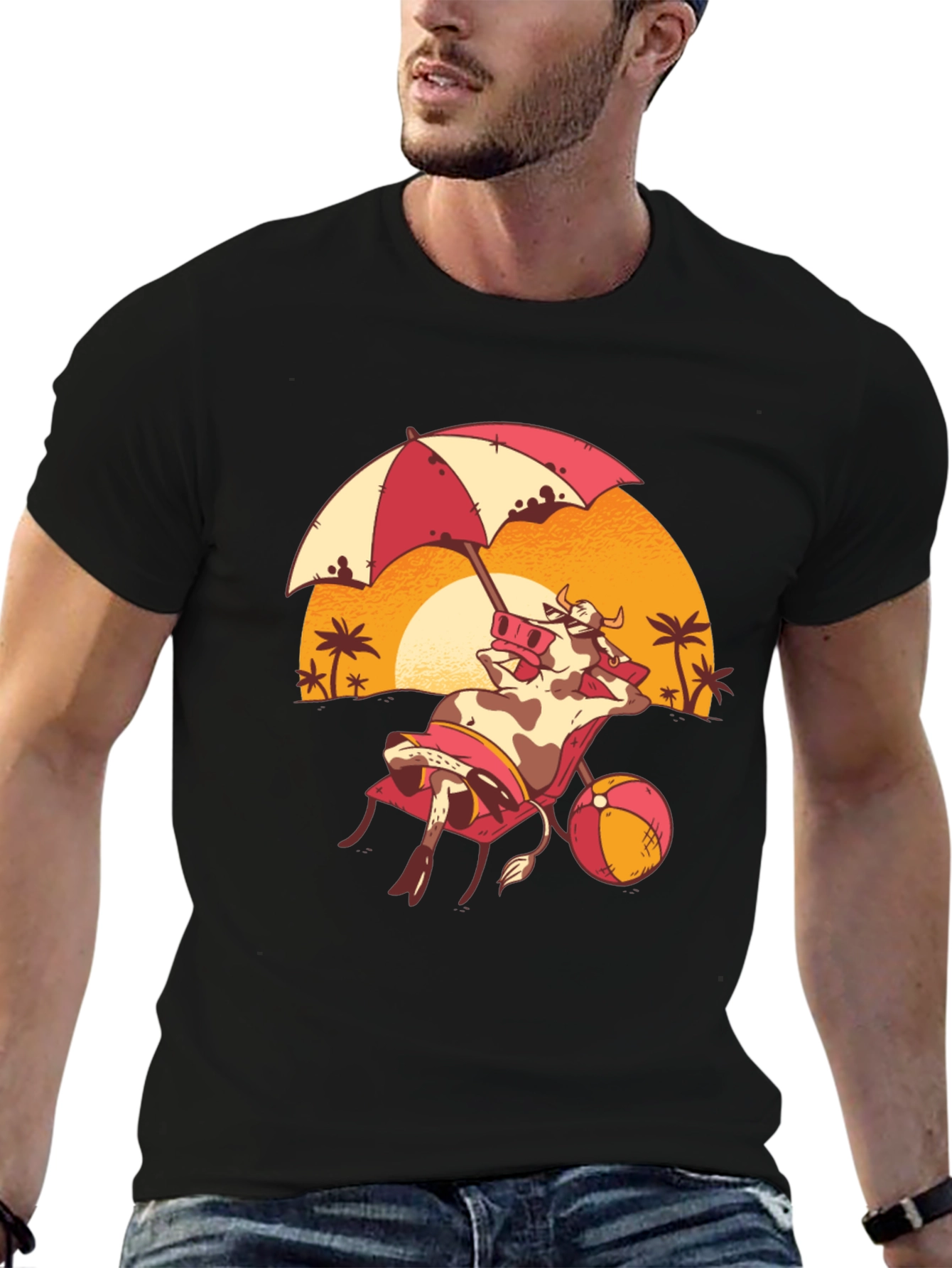 Black Funny Cow Beach T-Shirt - Summer Vacation Tee view 6