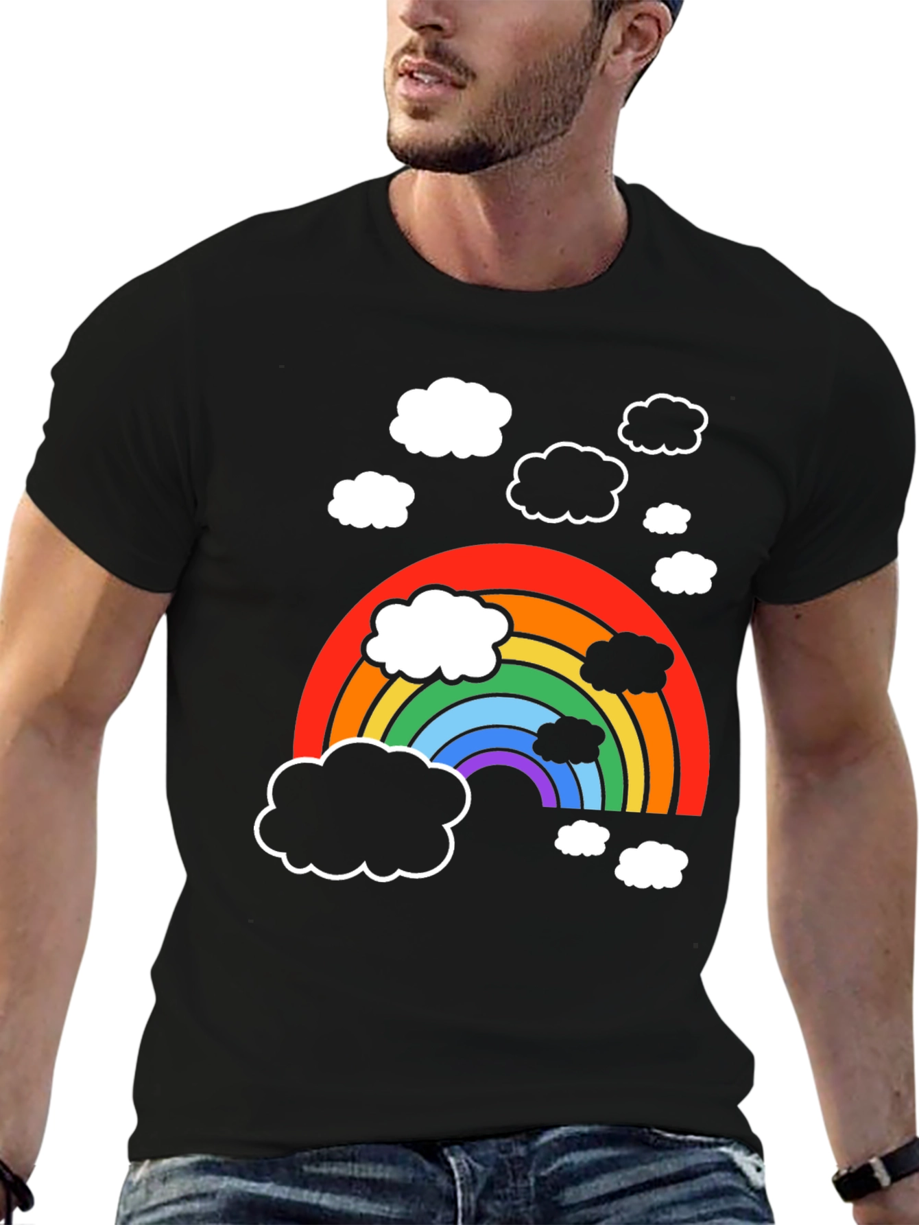 Black Rainbow Cloud Graphic T-Shirt - Soft Cotton Blend view 6