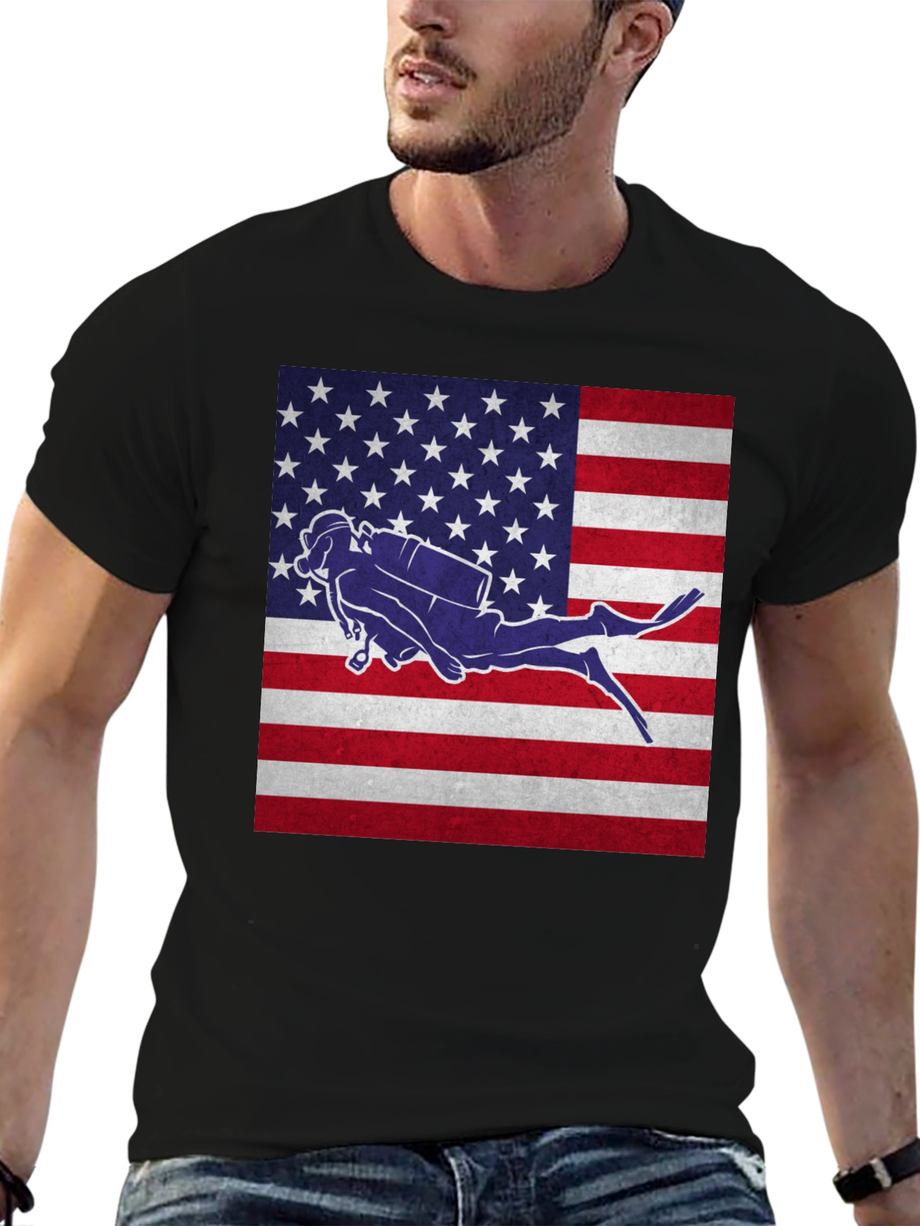 USA Flag Scuba Diver T-Shirt - Patriotic Dive Apparel - 6