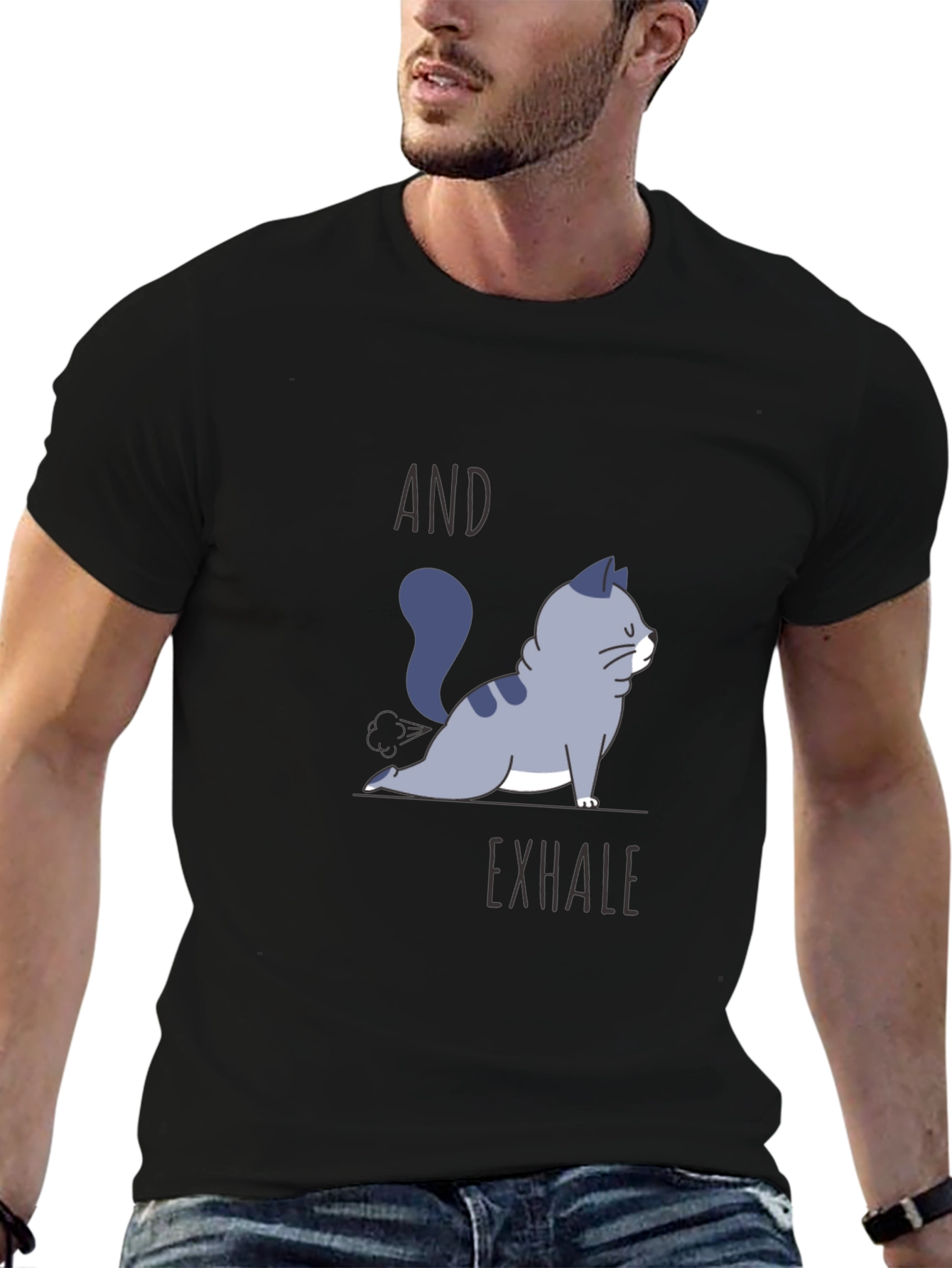 Black Yoga Cat T-Shirt - And Exhale Graphic Tee view 6