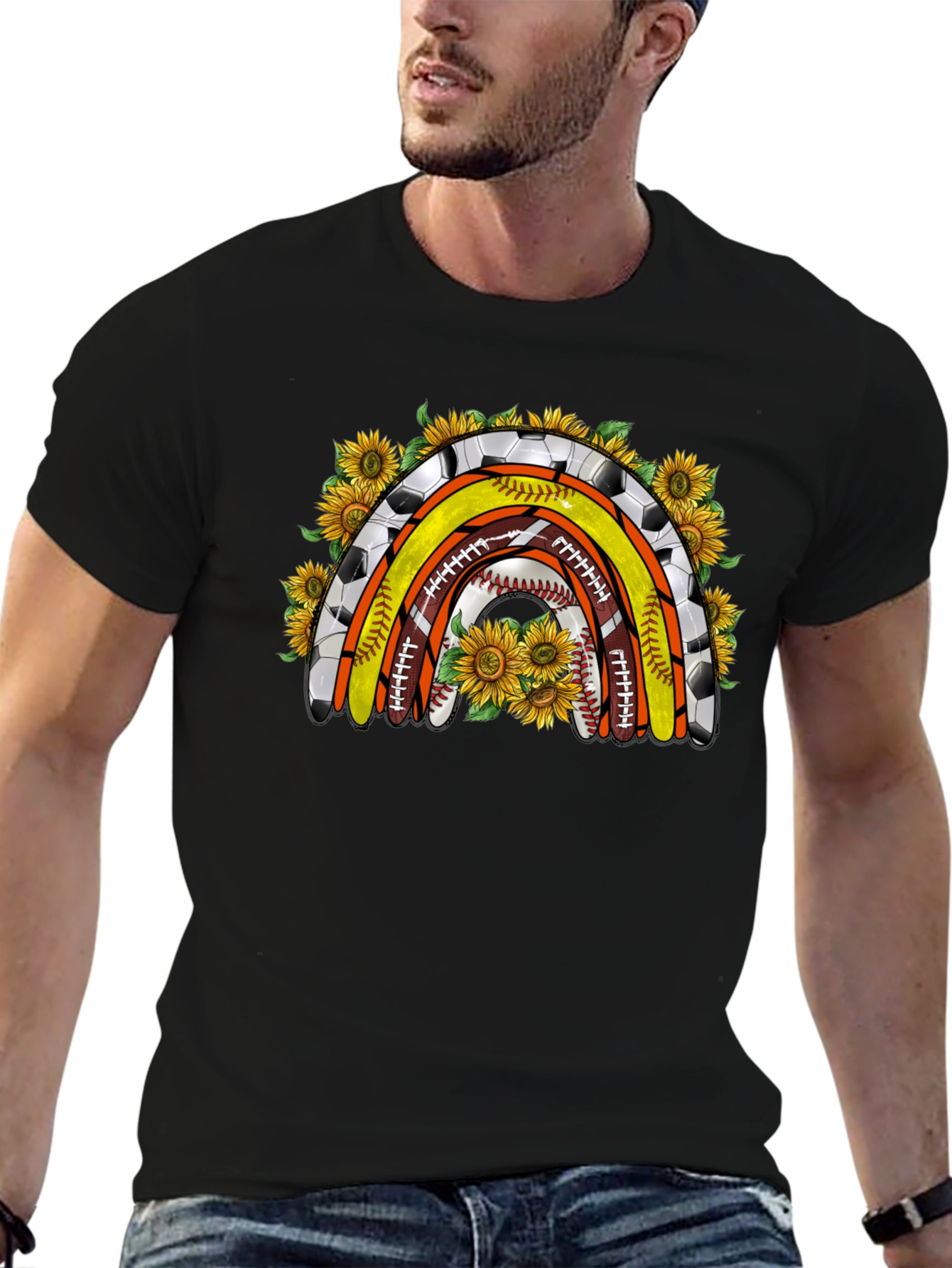 Black Sports Rainbow with Sunflowers T-Shirt view 6