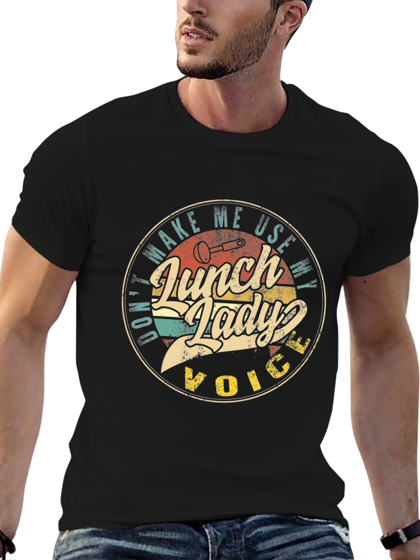 Black Lunch Lady Voice Retro T-Shirt view 6