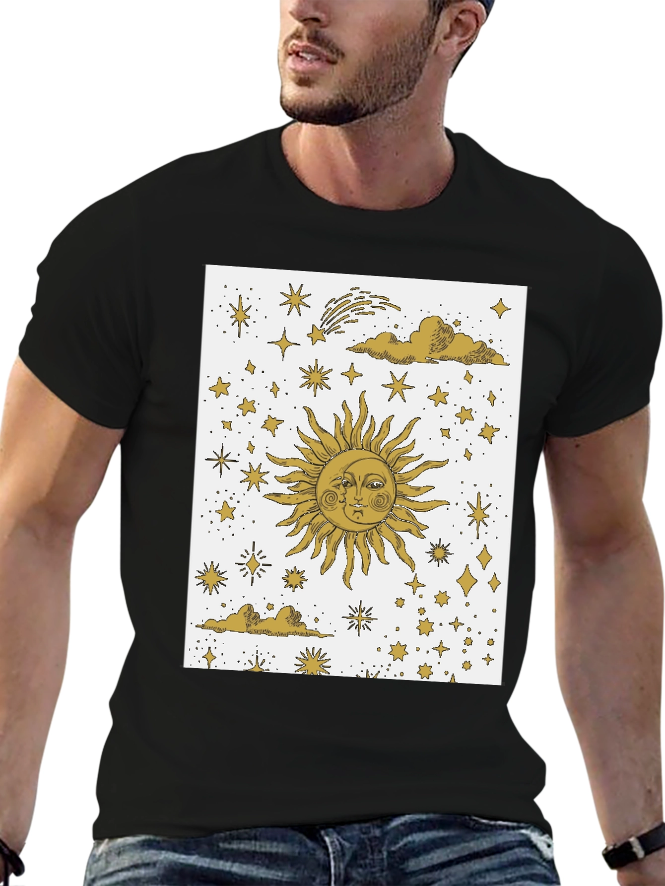 Black Celestial Sun & Moon Graphic Tee - Black Cotton Blend view 6