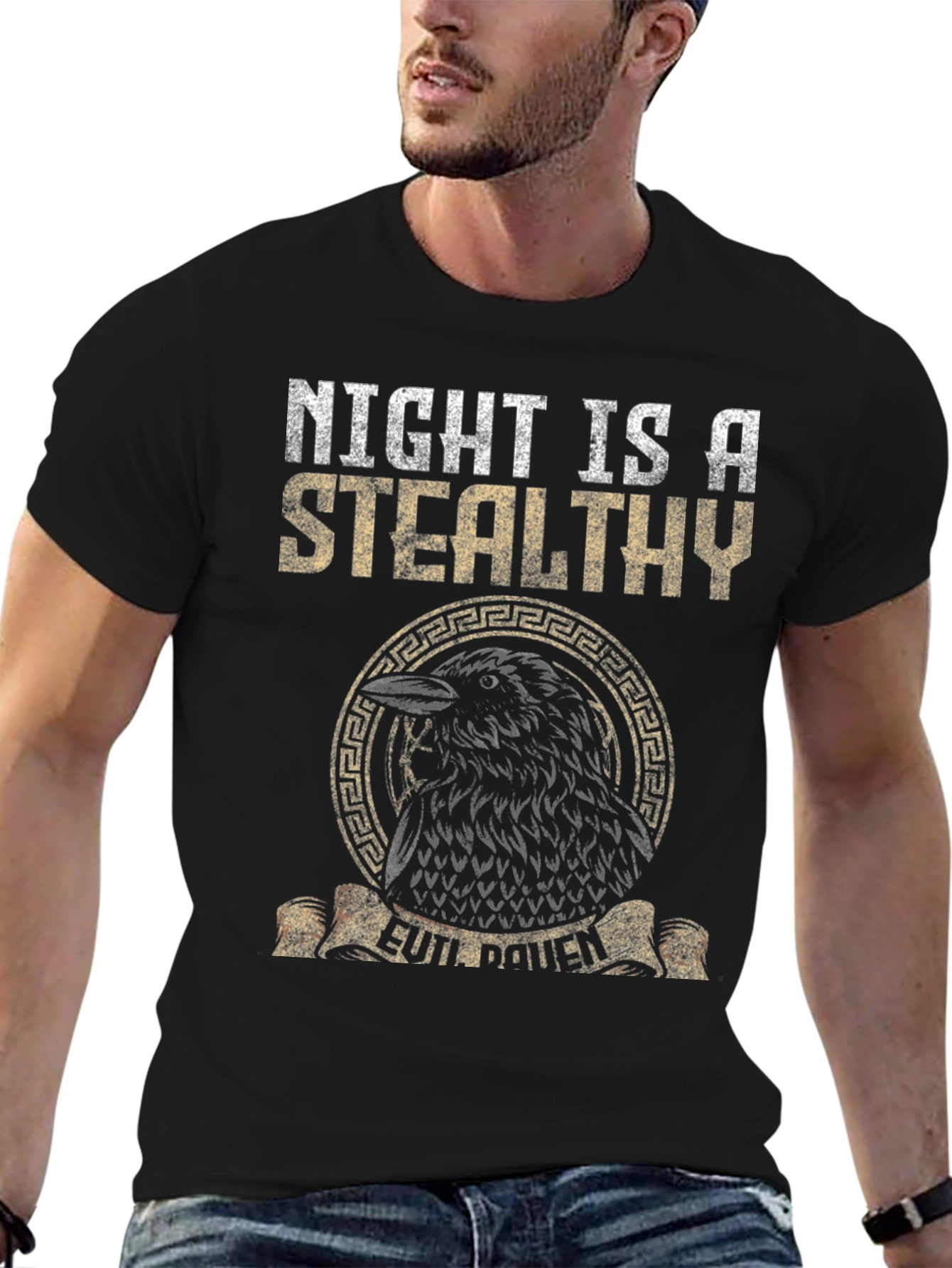 Black Night Raven Graphic Tee - Stealthy Bird Design view 6