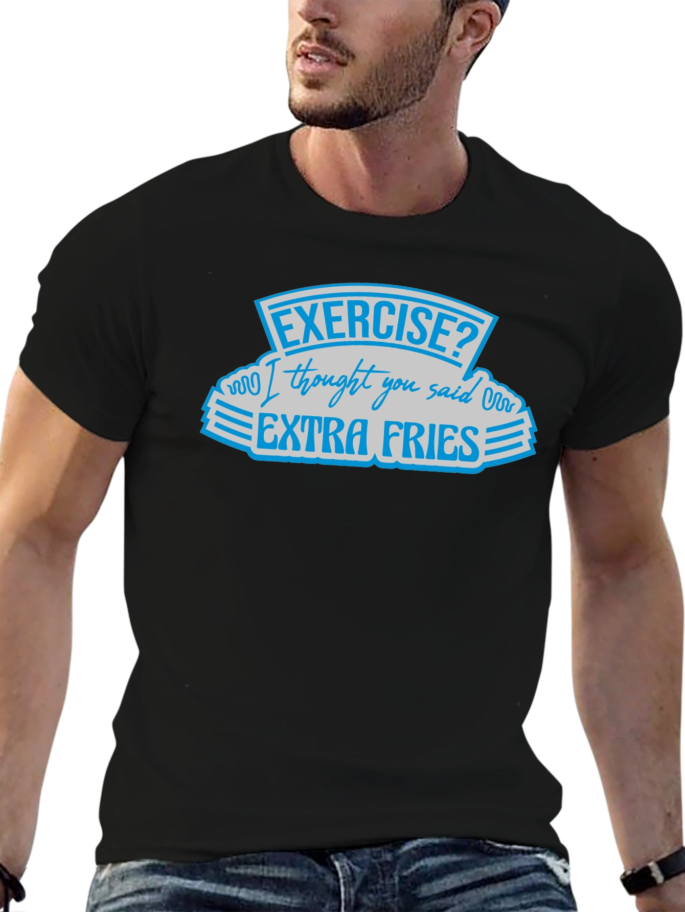 Black Exercise? Extra Fries Black Graphic Tee view 6