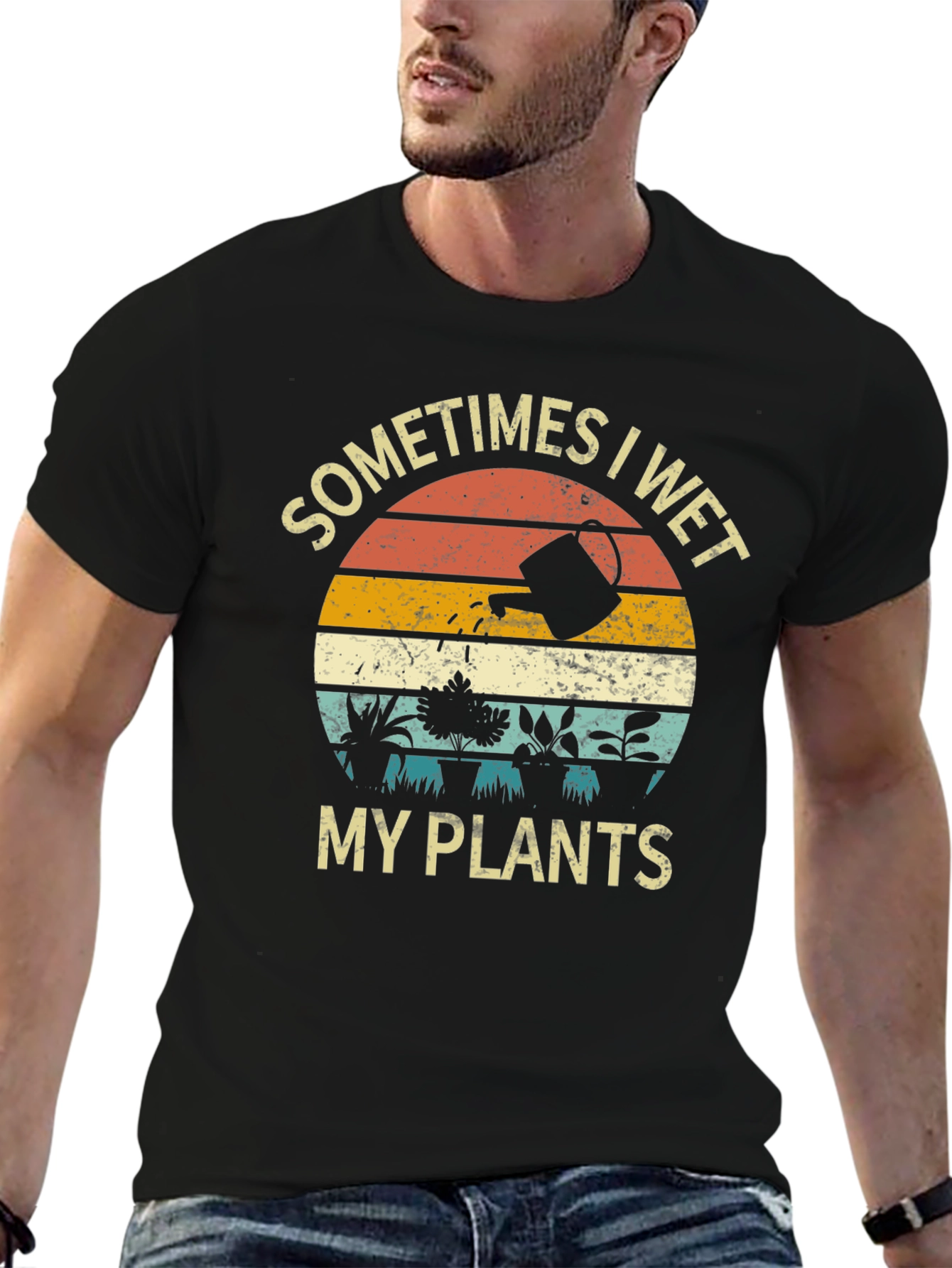 Black Funny "Sometimes I Wet My Plants" Graphic T-Shirt view 6