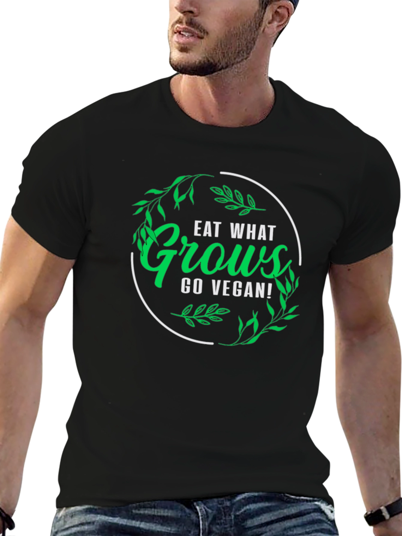 Black Eat What Grows Go Vegan T-Shirt view 6