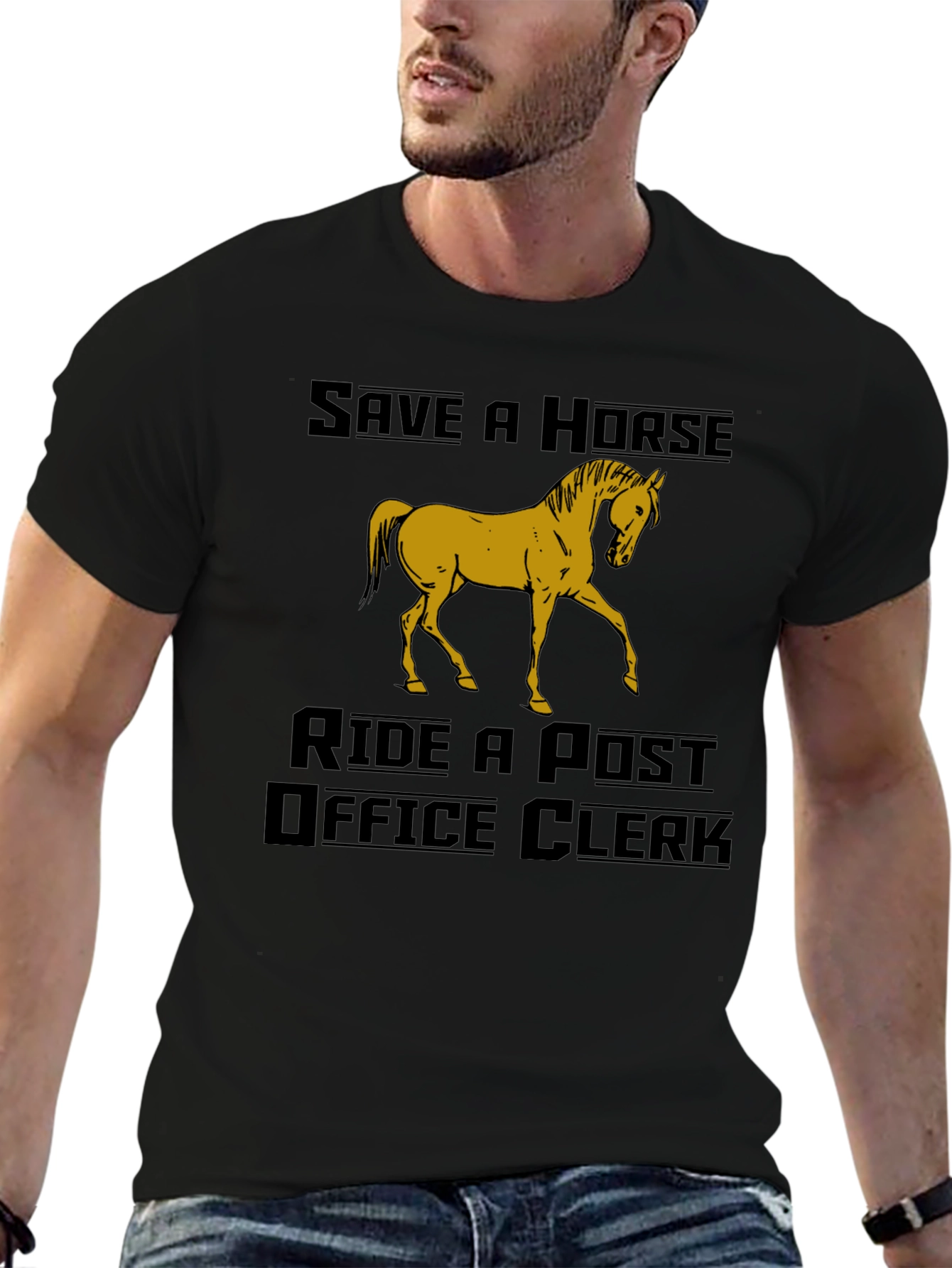 Black Save a Horse Ride a Post Office Clerk Graphic Tee view 6
