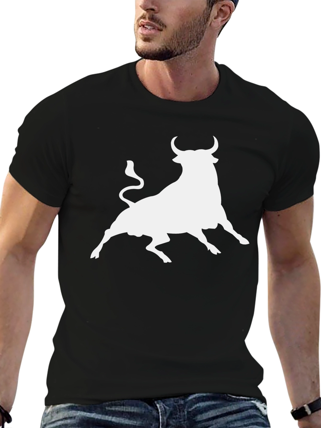 Black Black T-Shirt with White Bull Graphic view 6