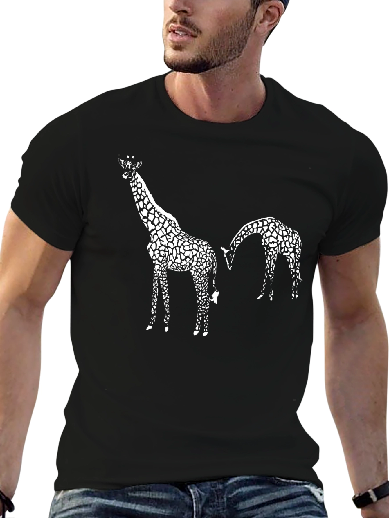 Black Giraffe Graphic Tee - Black Cotton Shirt view 6
