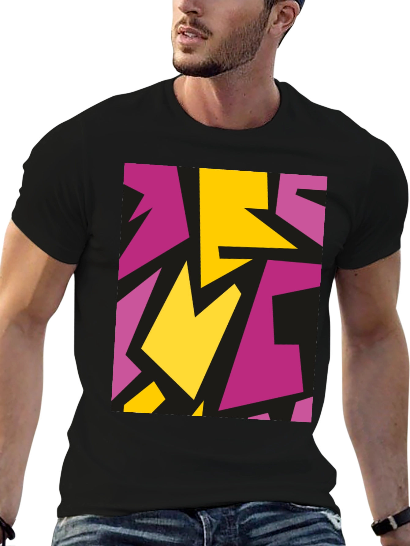 Black Abstract Geometric Design Black T-Shirt view 6