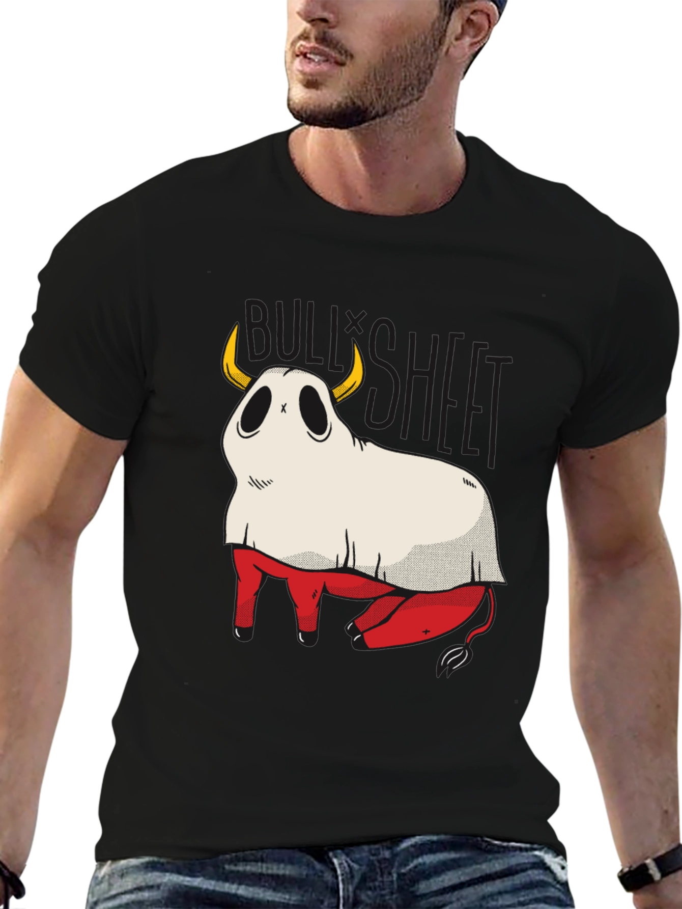 Black Bull Sheet Funny Ghost T-Shirt view 6