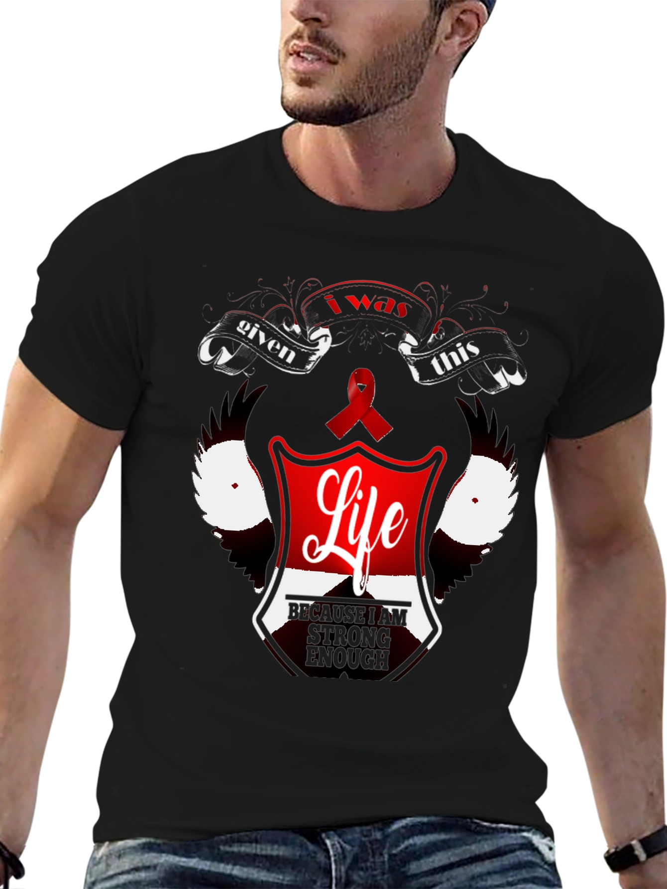 Black Inspirational "Life" Graphic Black T-Shirt view 6