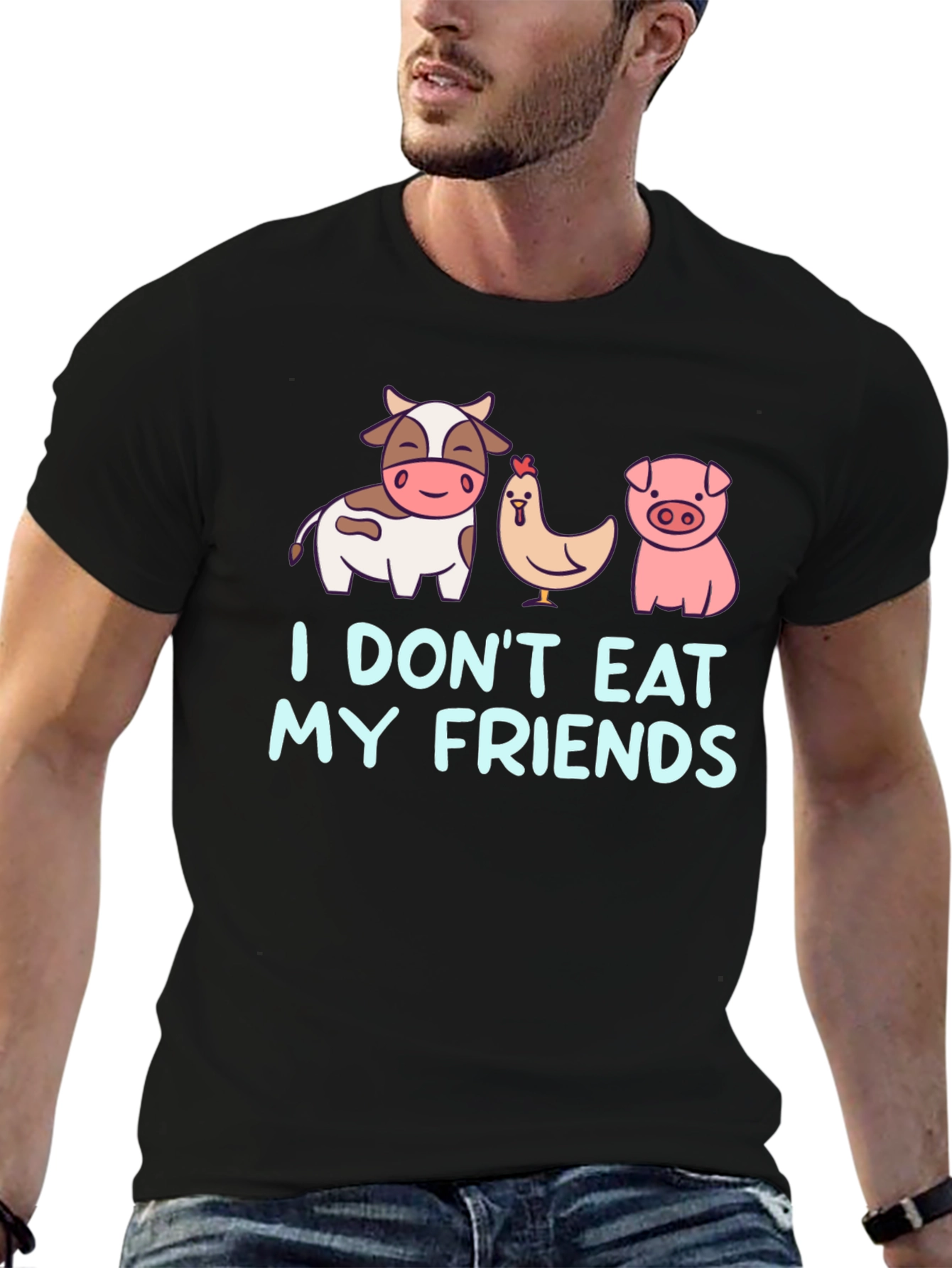Vegan 'Don't Eat My Friends' Black T-Shirt - 6