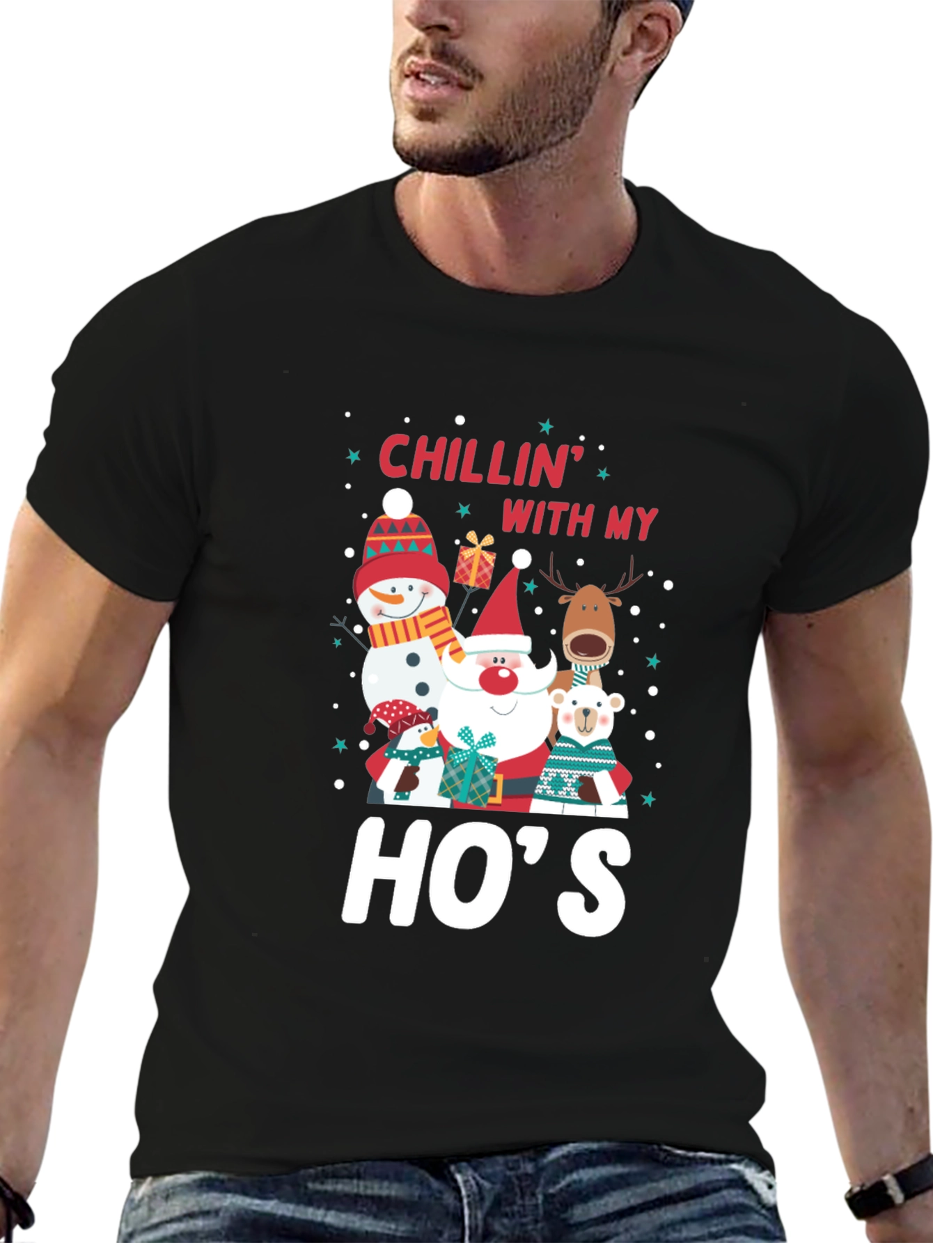 Black Chillin' With My Ho's Holiday T-Shirt view 6