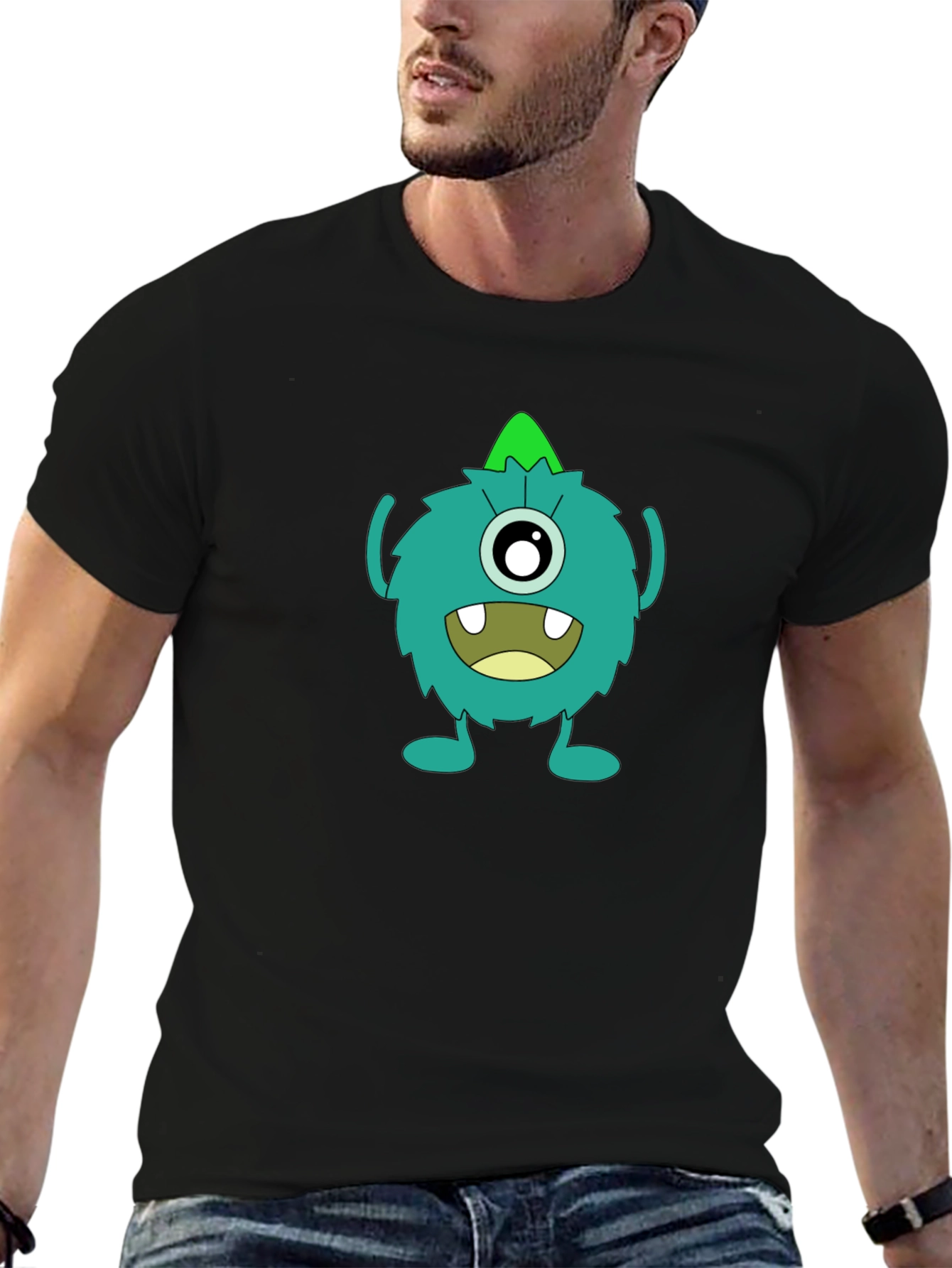 Black Monster Graphic Tee - Funny Cartoon Creature T-Shirt view 6