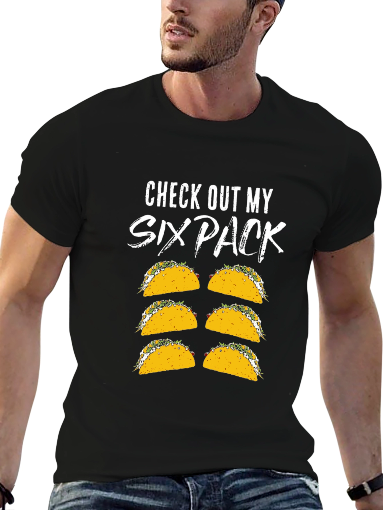 Black Funny Six Pack Taco Graphic T-Shirt view 6
