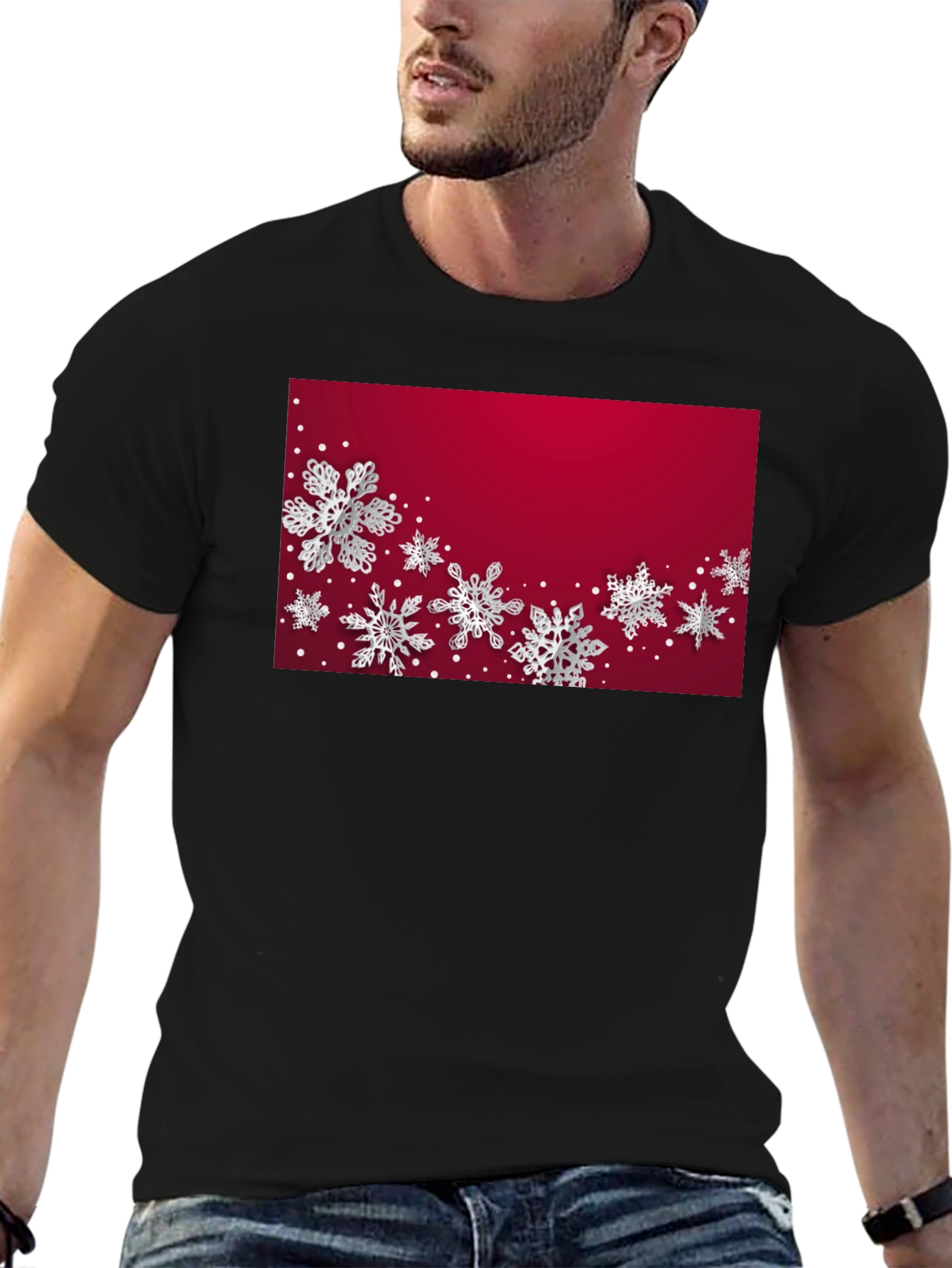 Black Winter Snowflake Graphic Tee - Stylish Holiday Apparel view 6