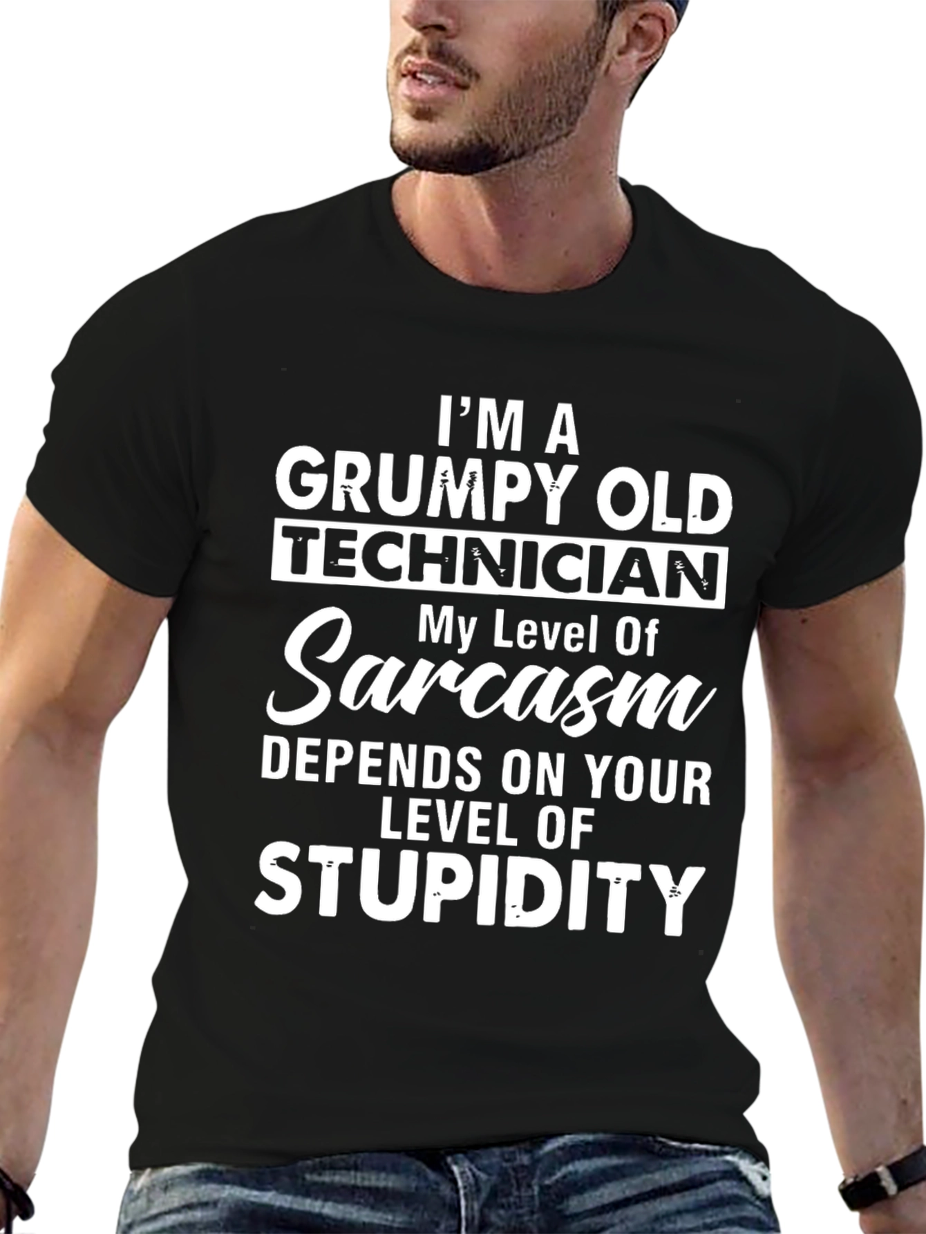 Black Grumpy Old Technician Sarcasm Men's T-Shirt view 6