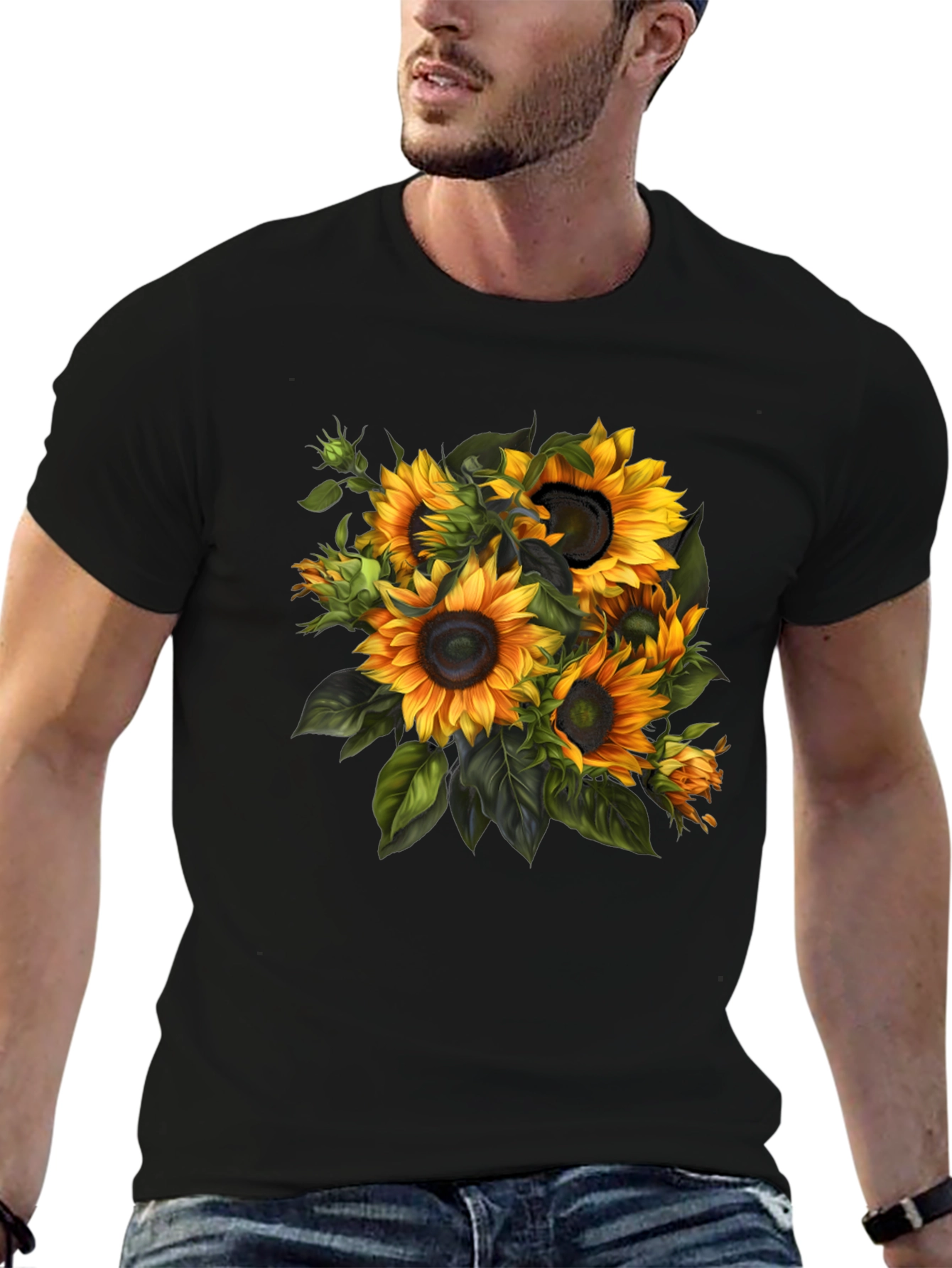 Black Sunflower Bouquet Graphic Tee - Stylish Floral Design view 6