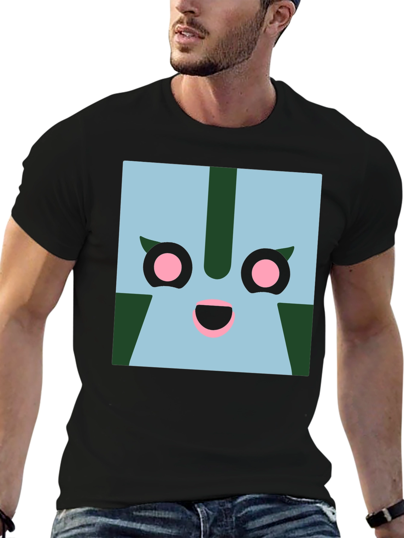 Black Geometric Character Graphic Tee - Black view 6