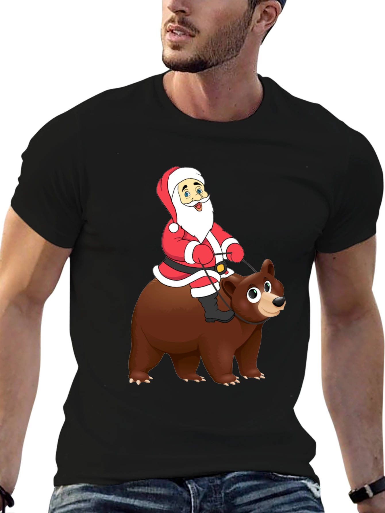 Black Santa Riding Bear Graphic Tee - Holiday Cheer! view 6