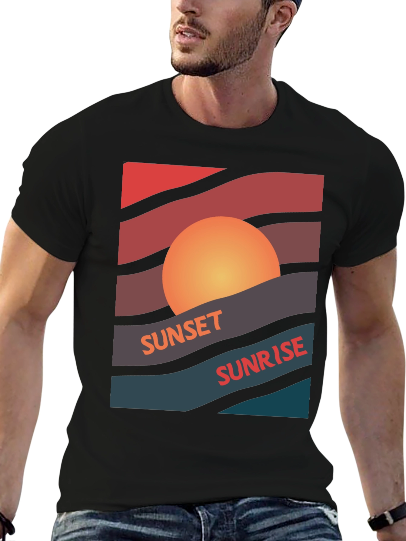 Black Sunset Sunrise Graphic Tee - Retro Style view 6