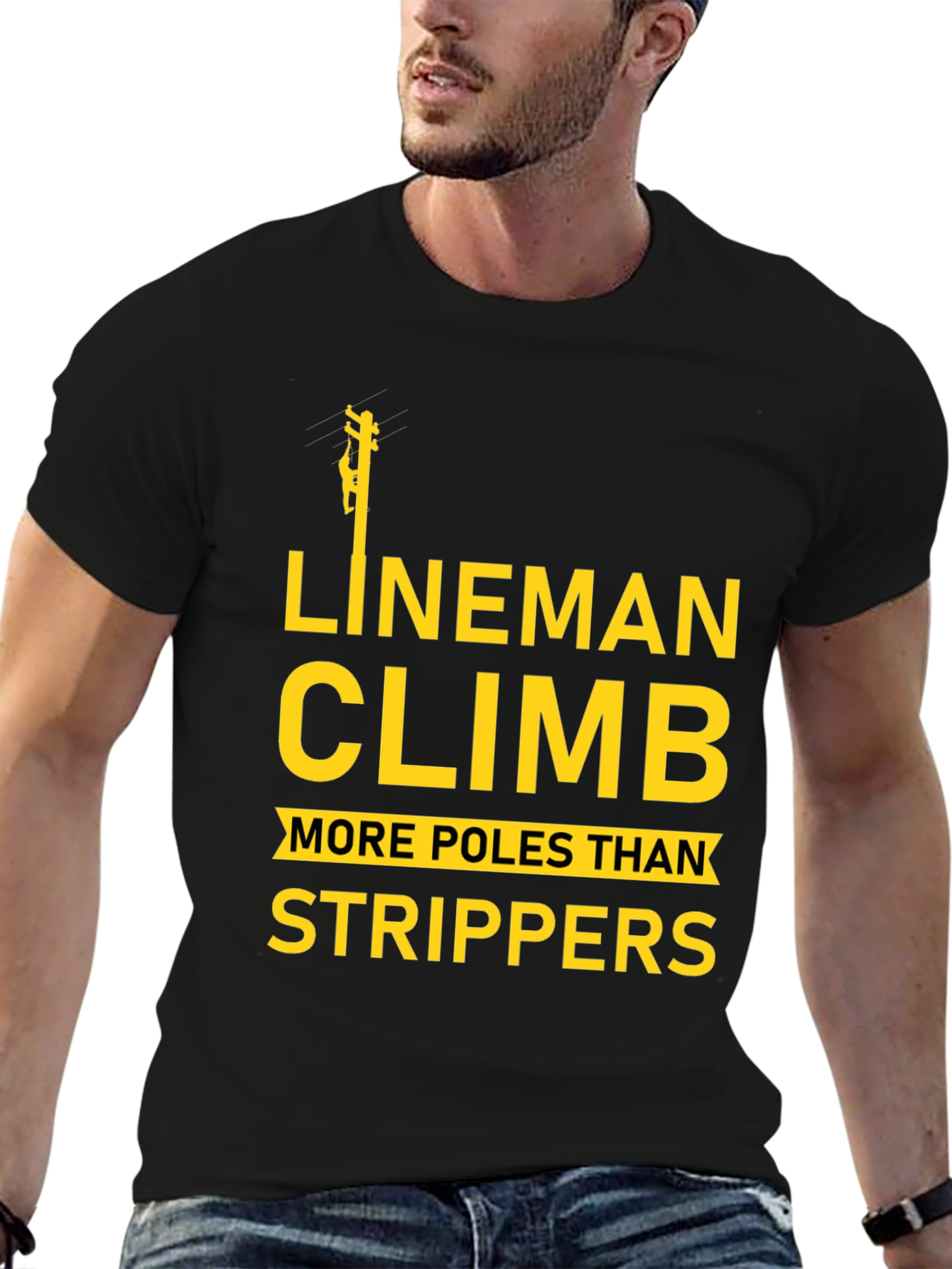 Black Lineman Climb T-Shirt Funny Electrician Tee view 6