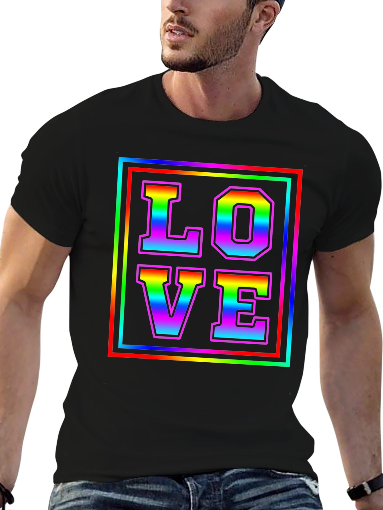 Black Rainbow LOVE Graphic Tee - Pride Month T-Shirt view 6